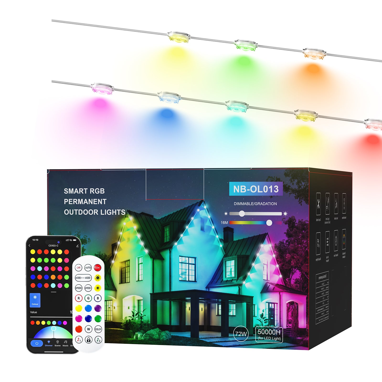 TaoTronics RGBIC Smart Permanent Outdoor Flood Lights 100ft NB-OL013