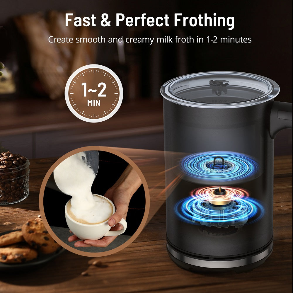 Miroco Milk Frother 011,with Hot & Cold Milk Functionality, Automatic Stainless Steel Milk Steamer