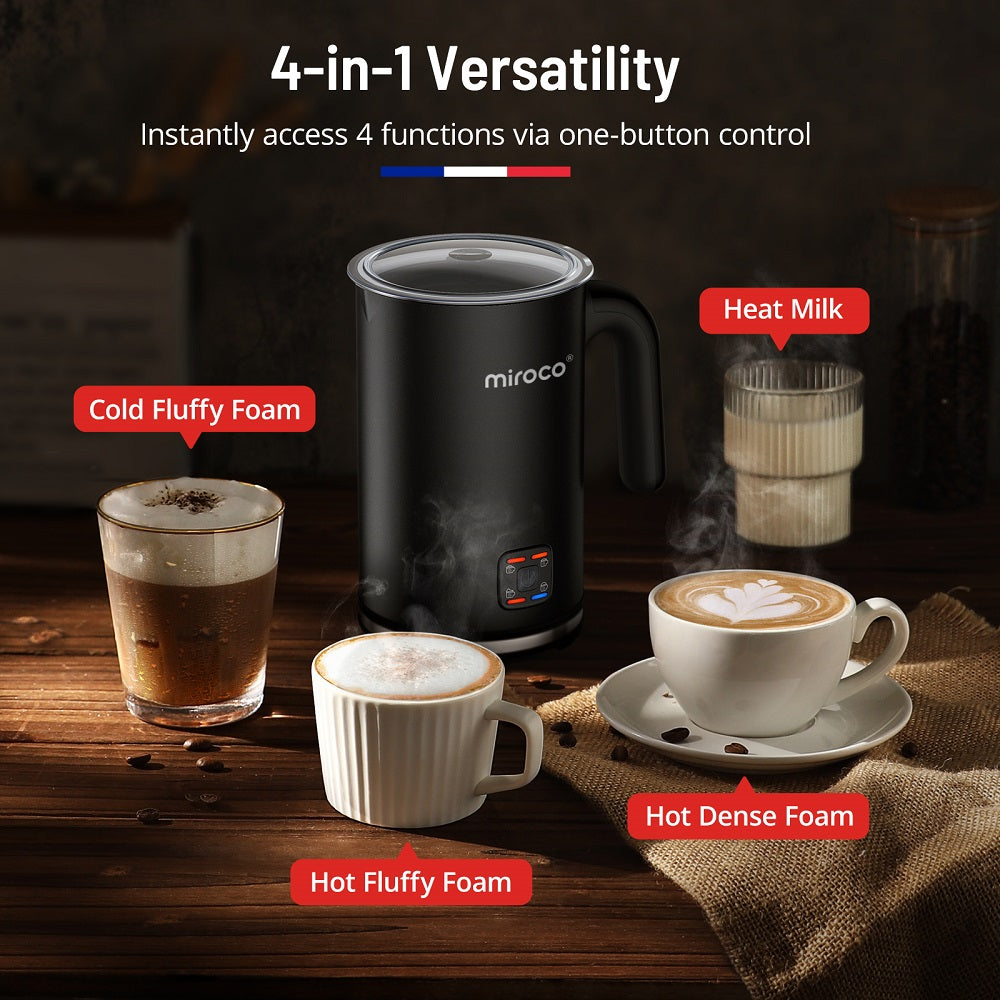 Miroco Milk Frother 011,with Hot & Cold Milk Functionality, Automatic Stainless Steel Milk Steamer