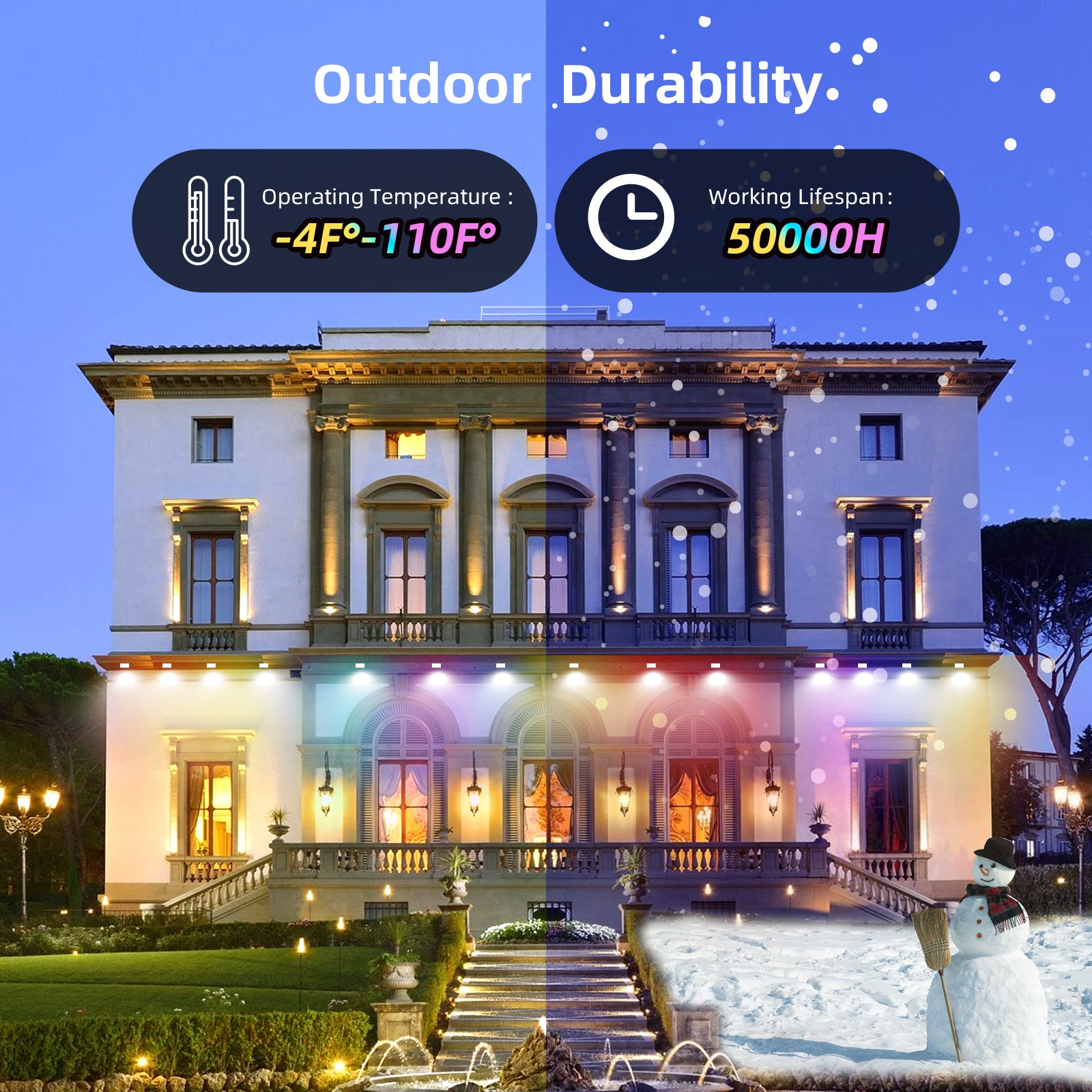 TaoTronics RGBIC Smart Permanent Outdoor Flood Lights 100ft NB-OL013