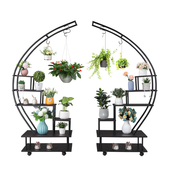 Artisasset 6 Tiers Semicircular Iron Wood With Wheels Iron Planter 1-2PCS