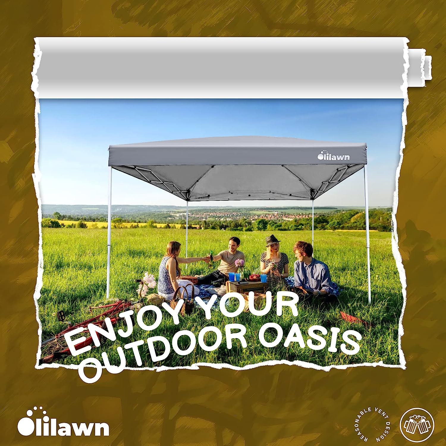 10x10 Canopy Pop up Canopy OLILAWN, Canopy Tent 10x10 with UPF 50+ Waterproof