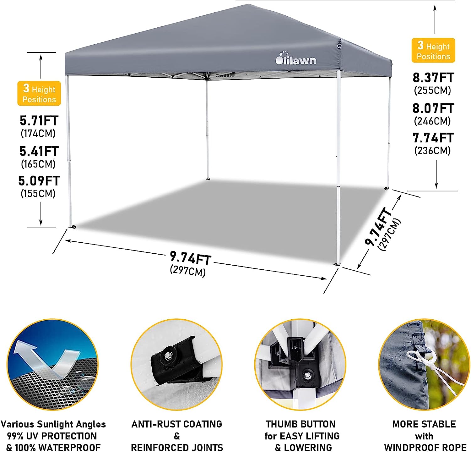 10x10 Canopy Pop up Canopy OLILAWN, Canopy Tent 10x10 with UPF 50+ Waterproof