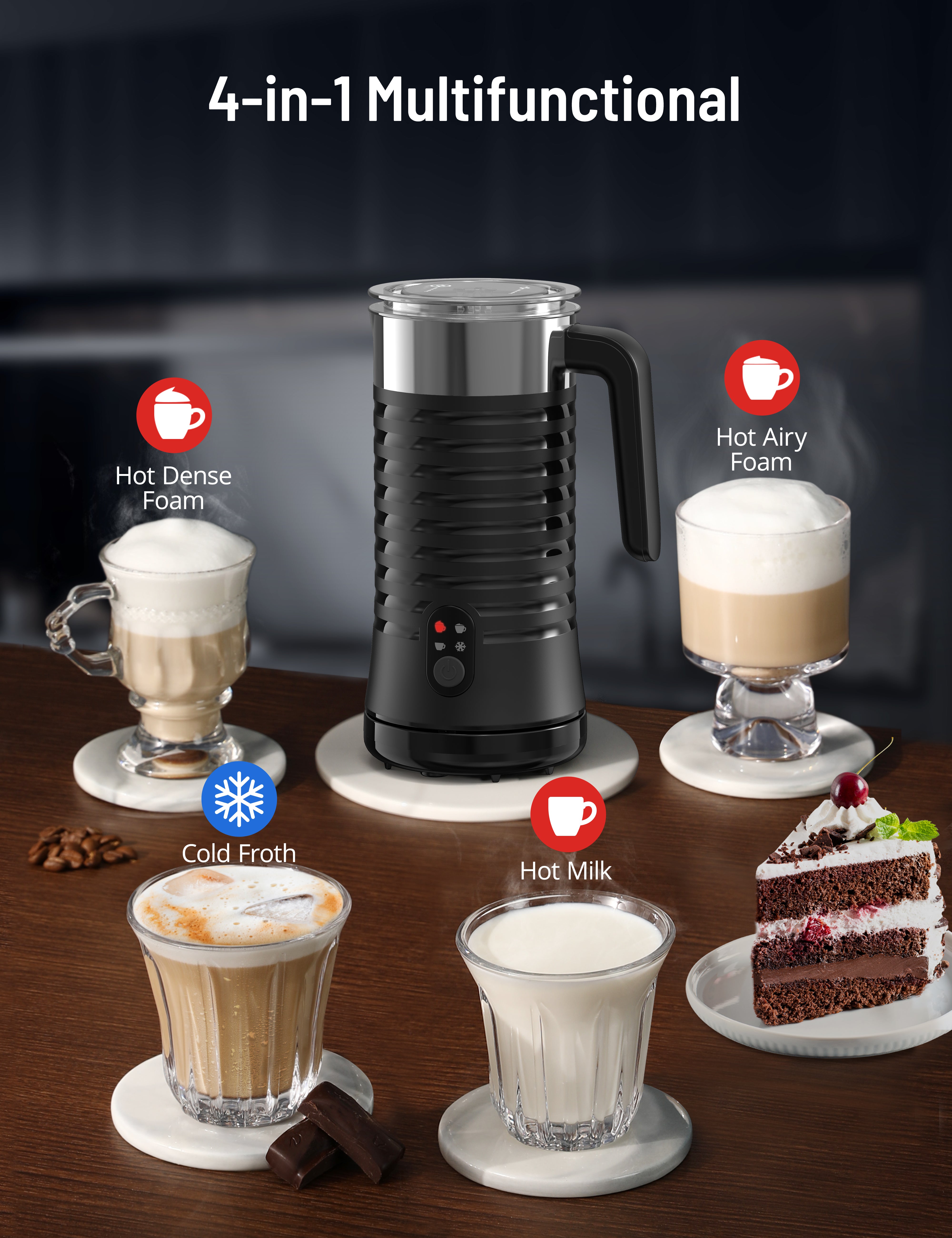 10.1 oz 4-in-1 Milk Frother and Steamer with Handle