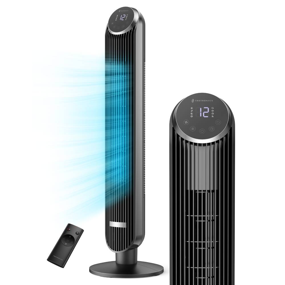 TaoTronics 42in Tower Fan, 120° Oscillating Fan, 12 Speeds, 4 Modes, Standing Fan with Remote for Bedroom