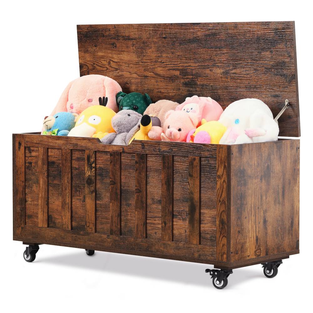 Cyber Monday Evajoy Storage Chest, 39.4'' Wooden Storage Bench with 2 Safety Hinges, Shoe Bench with Wheels 2023