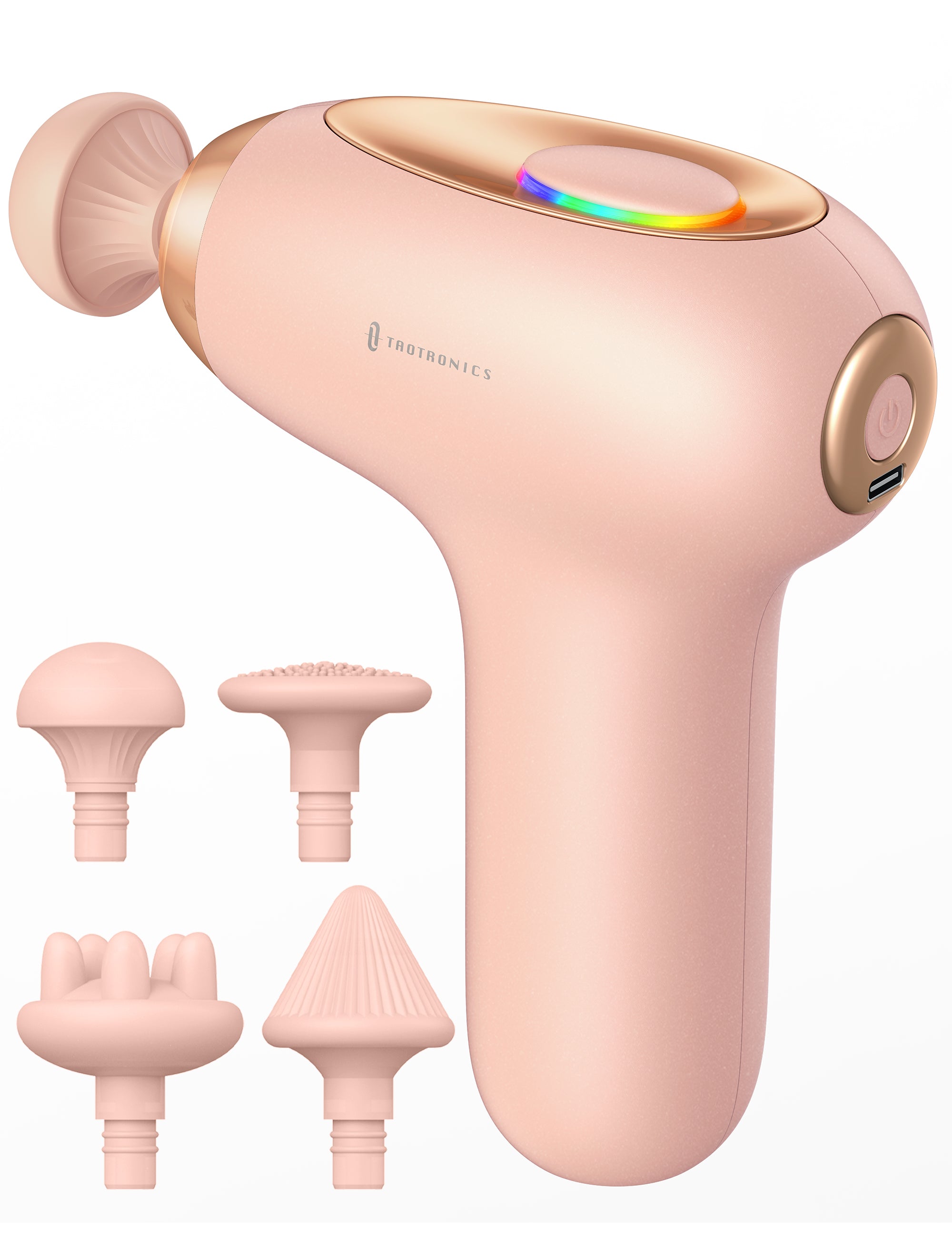 Massage Gun, Deep Tissue Percussion Muscle Massager Handheld Cordless Back Massager with 5 Speeds and 4 Heads(Pink)wm