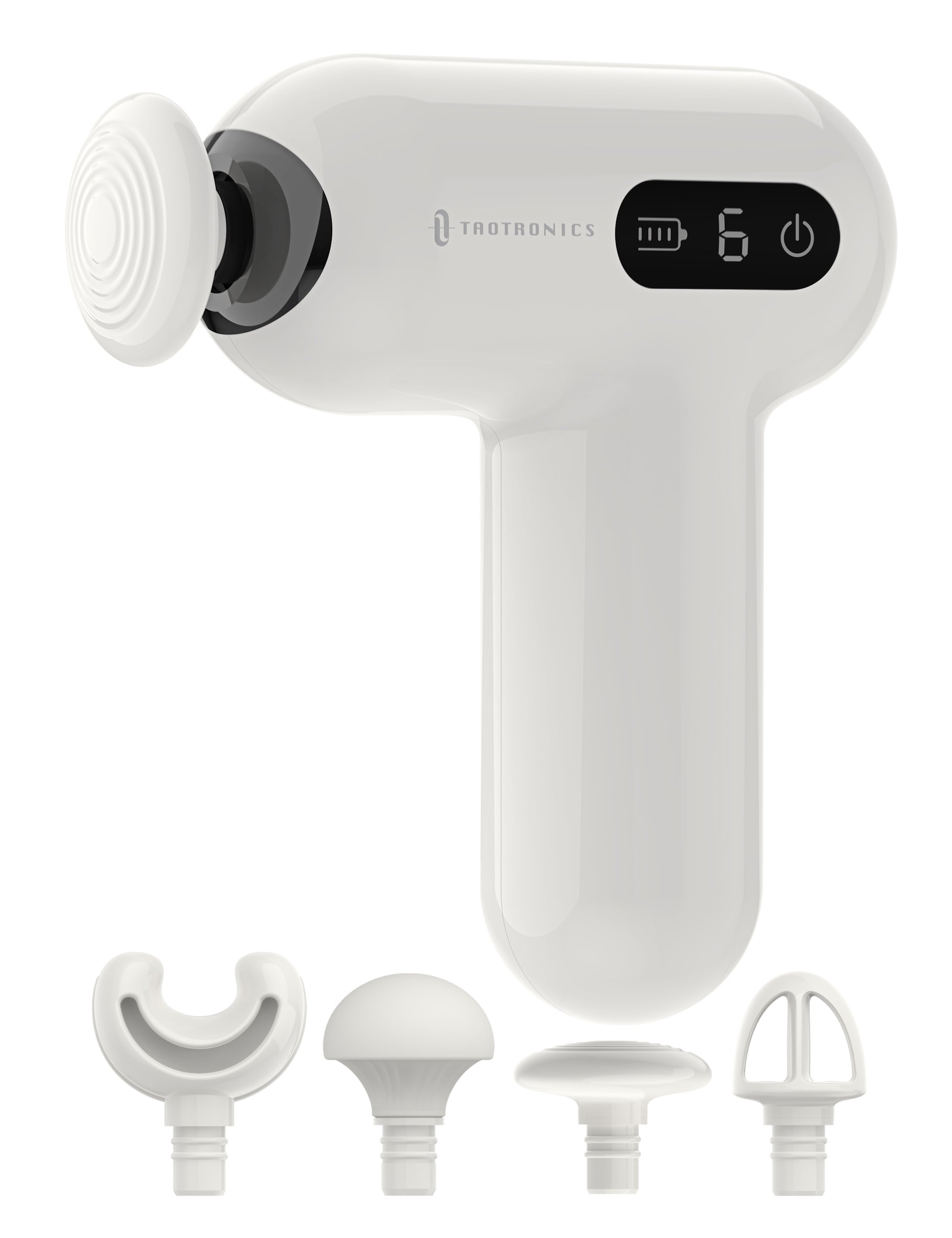 Taotronics Massage Gun, Deep Tissue Percussion Muscle Massager Handheld Cordless Back Massager with 6 Speeds and 4 Heads(White) wm