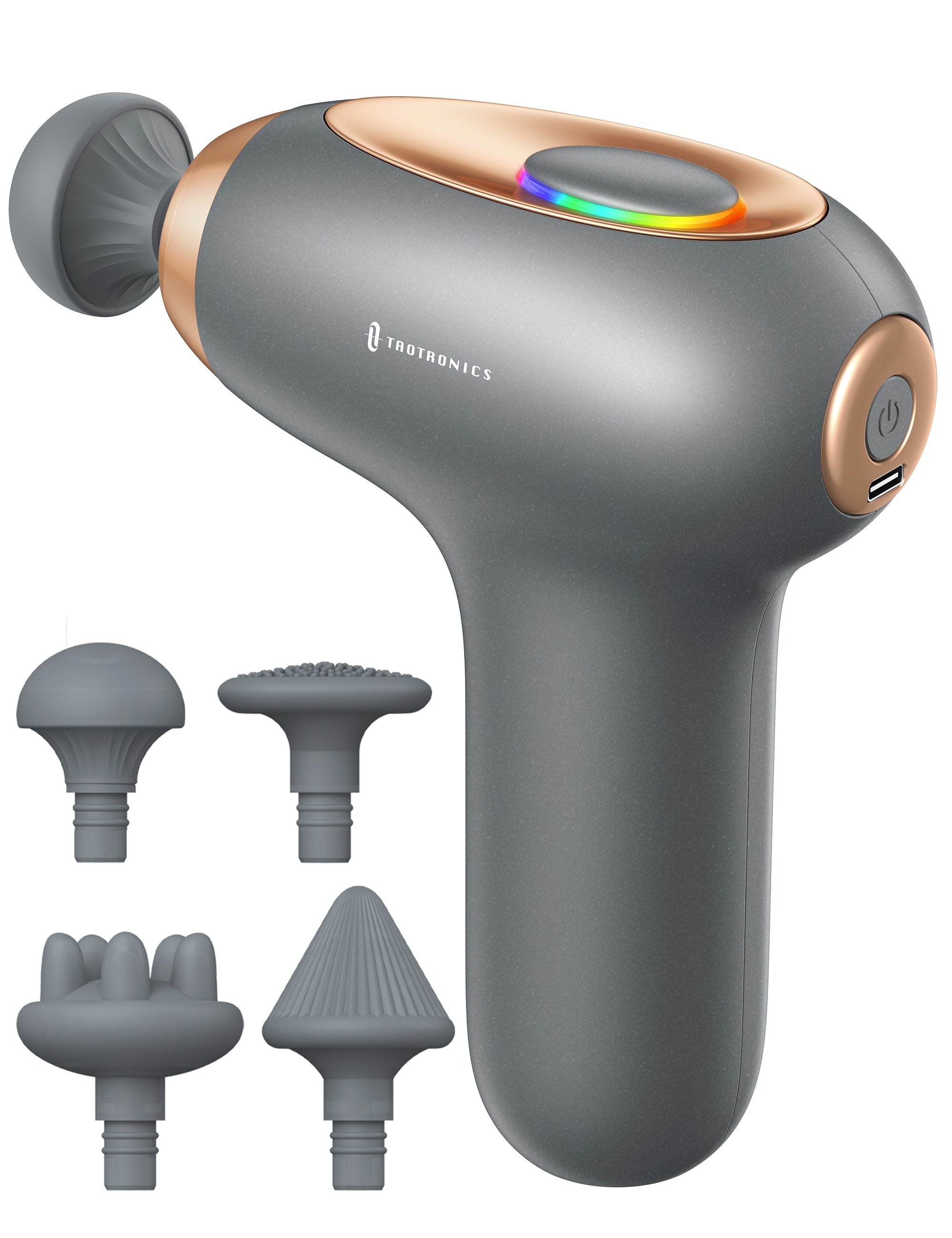Massage Gun, Deep Tissue Percussion Muscle Massager Handheld Cordless Back Massager with 5 Speeds and 4 Heads(Gray) wm