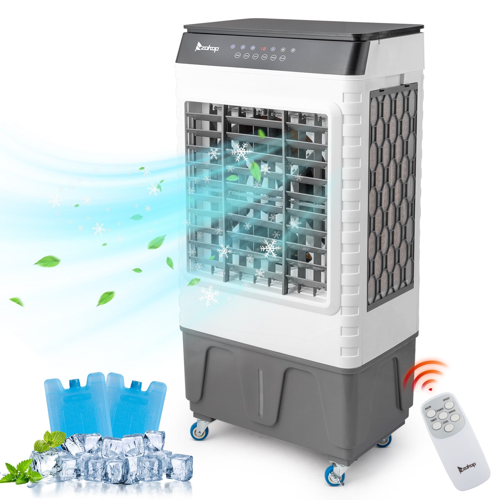 3-in-1 Portable Evaporative Cooler - 2940CFM, Remote Control, 450 Sq.ft, 13.2 Gal, 3 Speeds, 3 Modes, 12H Timer