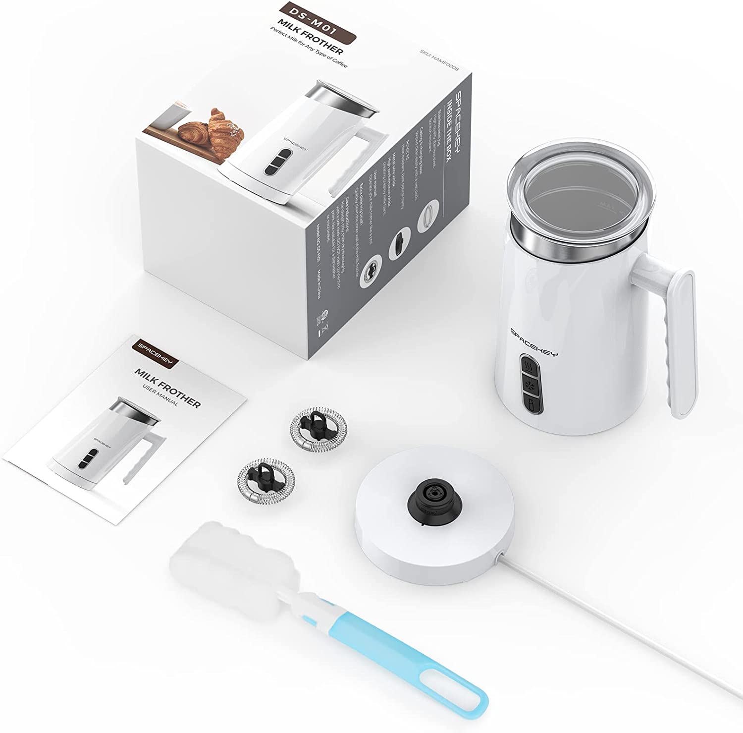 Milk Frother,4-in-1 Electric Frother for Coffee,Spacekey 10.1oz Milk Frother and Steamer,Milk Warmer Heats up to 167℉
