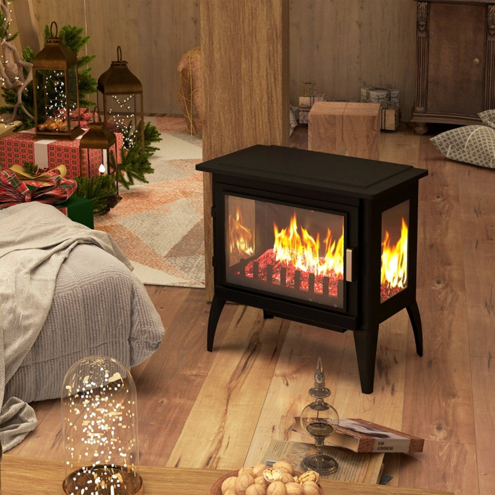 1000W/1500W 24" Electric Fireplace Stove, Freestanding Fireplace Heater with Realistic Flame