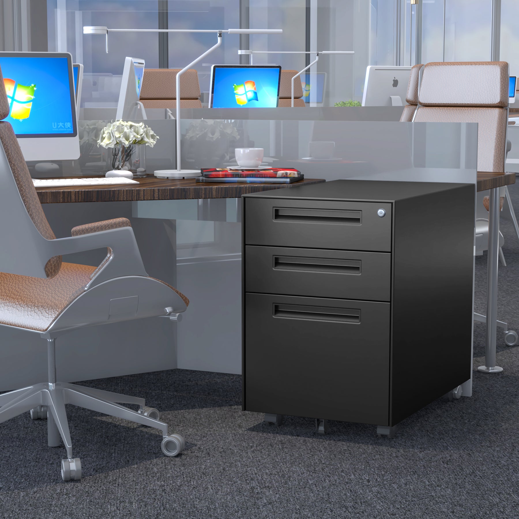 3 Drawer Metal Mobile Vertical Locking File Cabinet with Lock, Under Desk Rolling Filing Cabinets for for Home Office