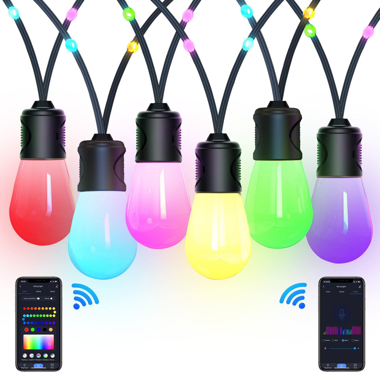 TaoTronics Smart LED Outdoor String Lights NB-OL010 50ft RGB Warm White LED Bulbs