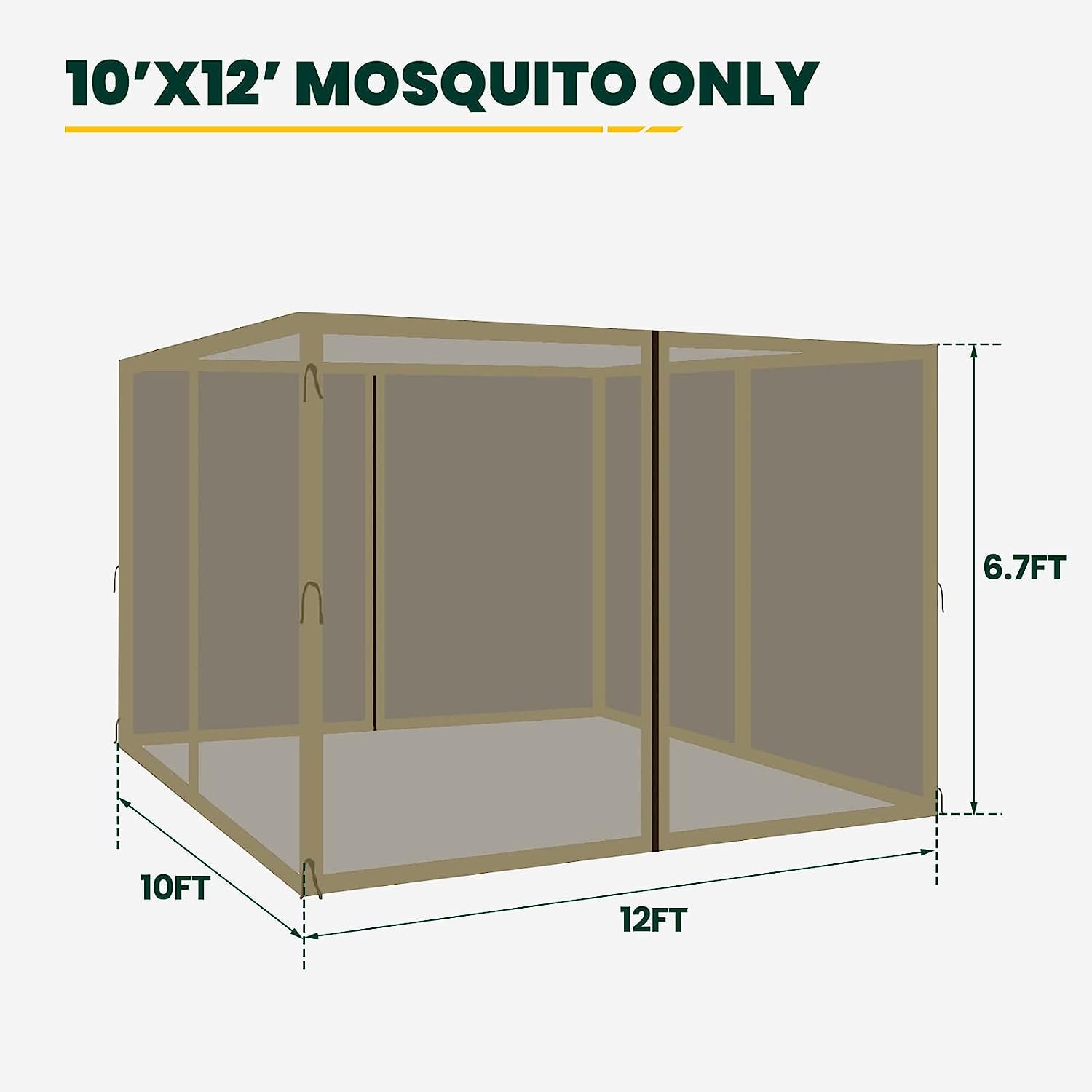 OLILAWN 10' x 12' Gazebo Universal Replacement Mosquito Netting,  Outdoor 4-Panel Sidewall Curtain