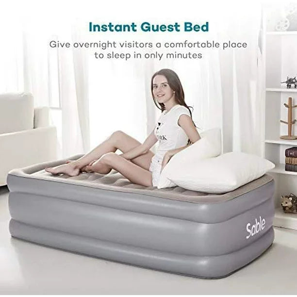 Air Mattress Twin Size with Built-in Pump, Blow Up Inflatable Airbed with a Storage Bag, Height 19"