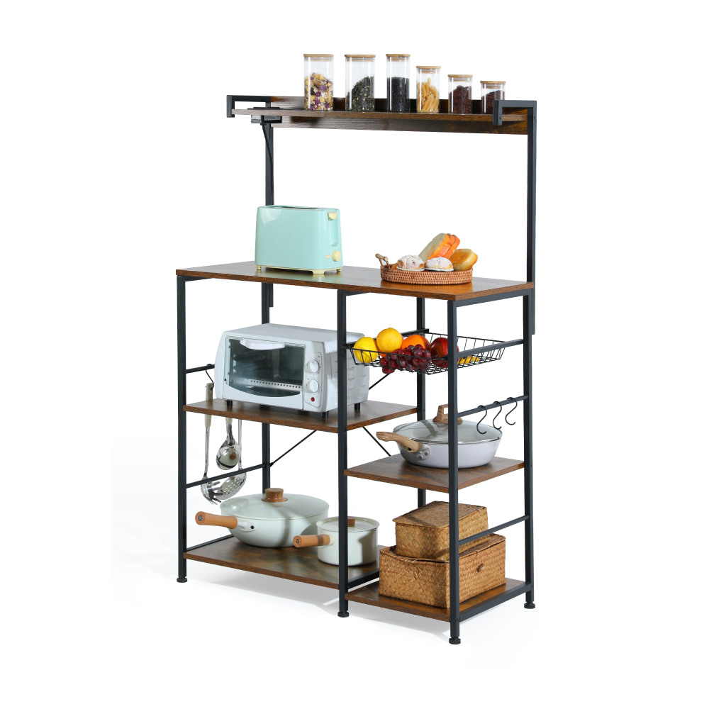 Bakers Rack With 4 Shelves Kitchen Home Office Storage Stand with Hooks NEW