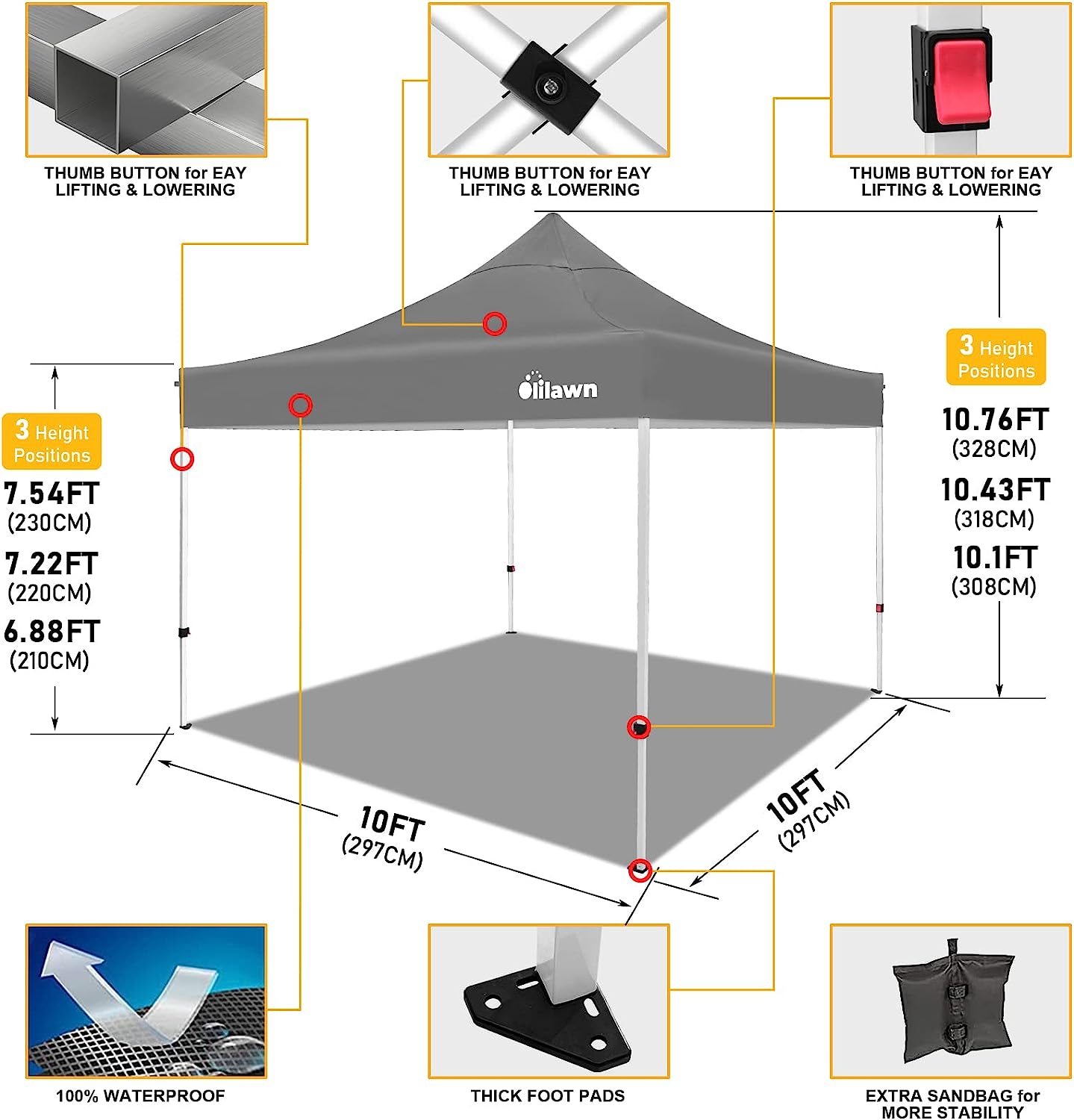 OLILAWN 10x10 Pop Up Canopy Tent with UPF 50+ Waterproof