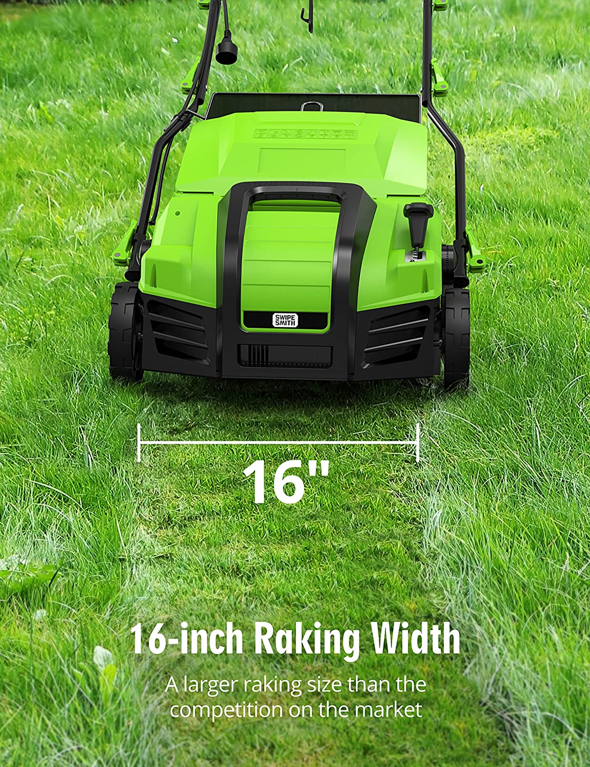 (2023 Upgraded) SWIPESMITH 16” 15 Amp Electric Dethatcher Scarifier, Lawn Dethatcher with 5-Position Depth Adjustment