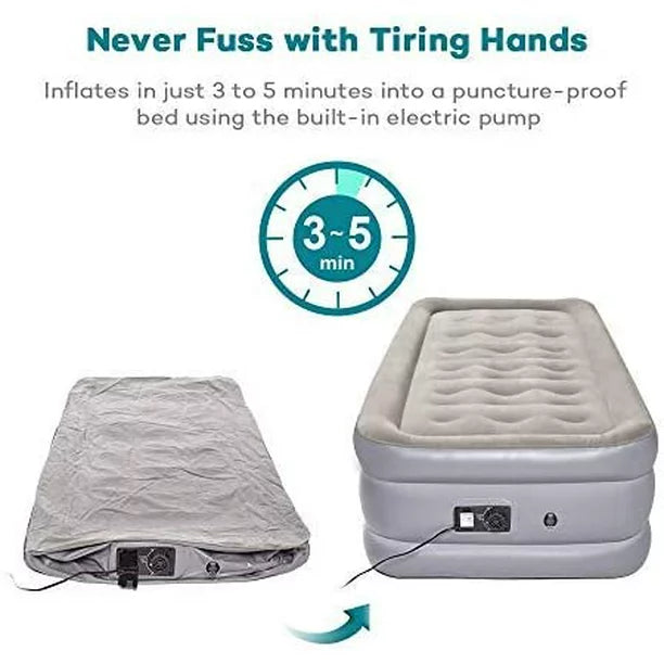 Air Mattress Twin Size with Built-in Pump, Blow Up Inflatable Airbed with a Storage Bag, Height 19"