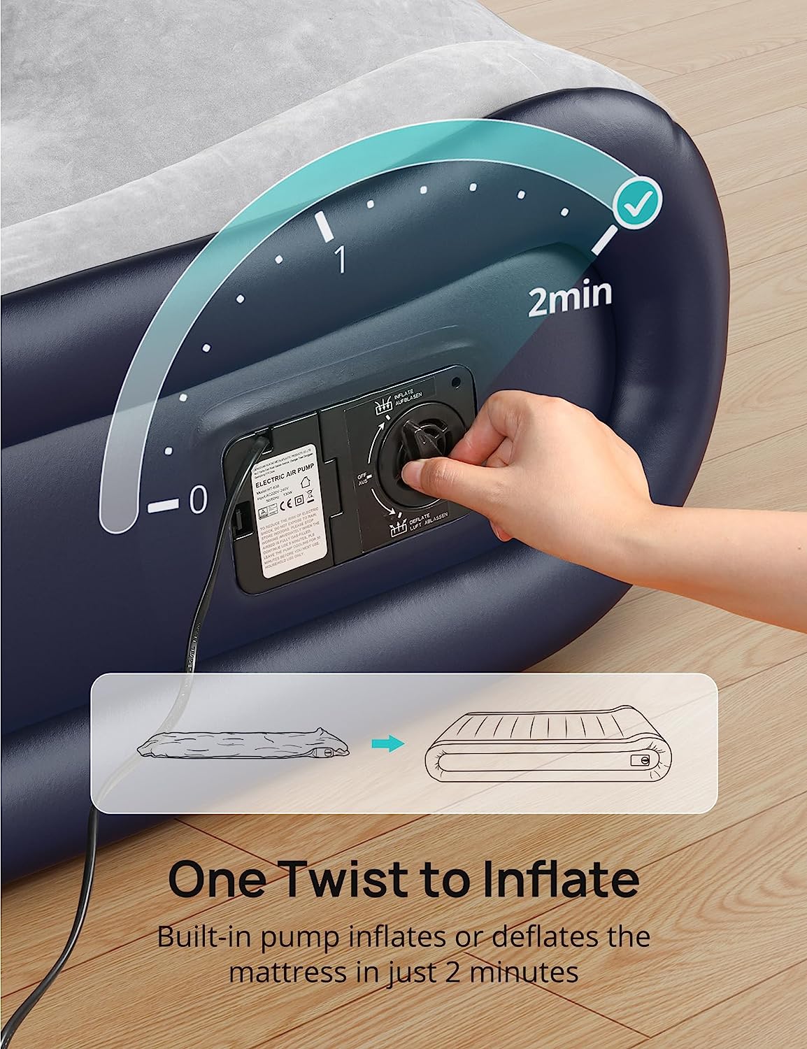 Evajoy HF004 Elevated  Air Mattress with Built-in Pump, Portable Queen Size Air Mattress WM