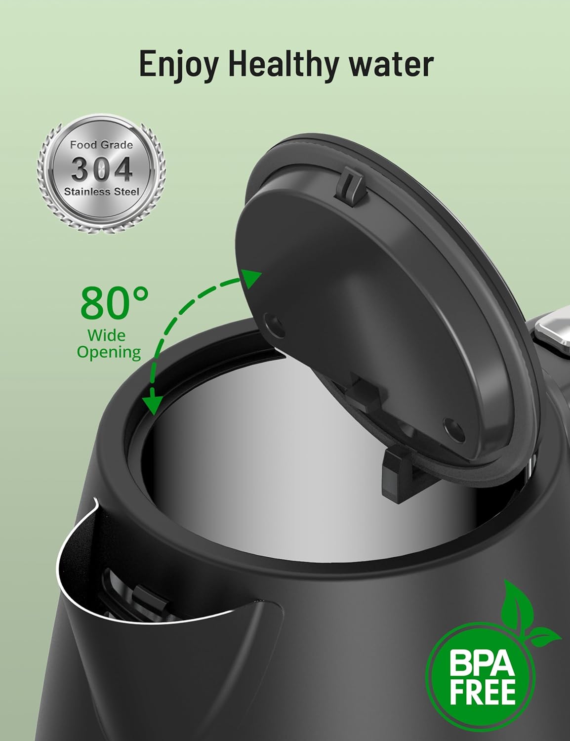 TaoTronics 1.7L Stainless Steel Electric Kettle, 1500W with LED Indicator