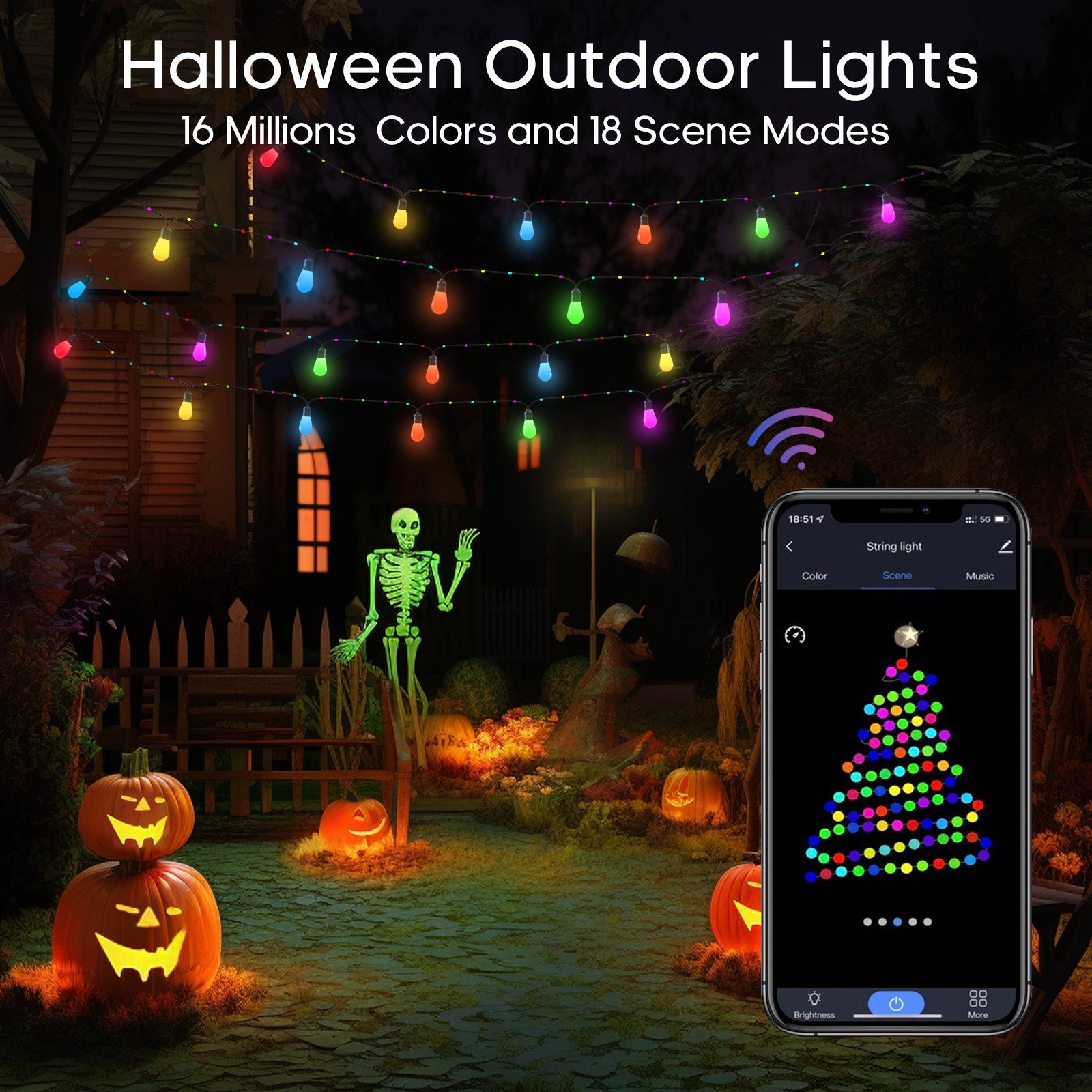 TaoTronics Smart LED Outdoor String Lights NB-OL010 50ft RGB Warm White LED Bulbs