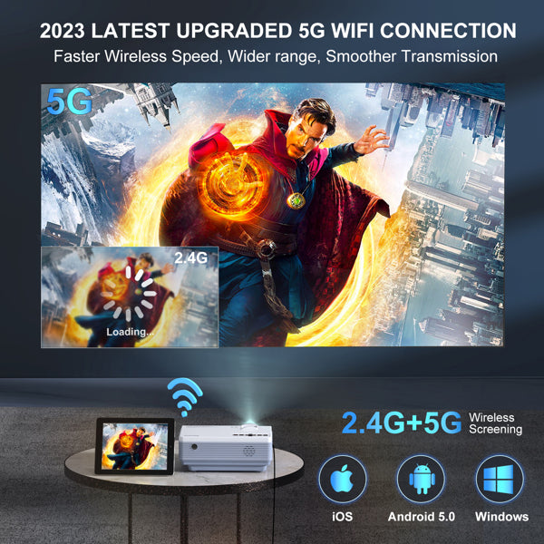 FUDONI Projector with WiFi and Bluetooth,5G WiFi 9000L Native 1080P Video Projector, Compatible with TV Stick