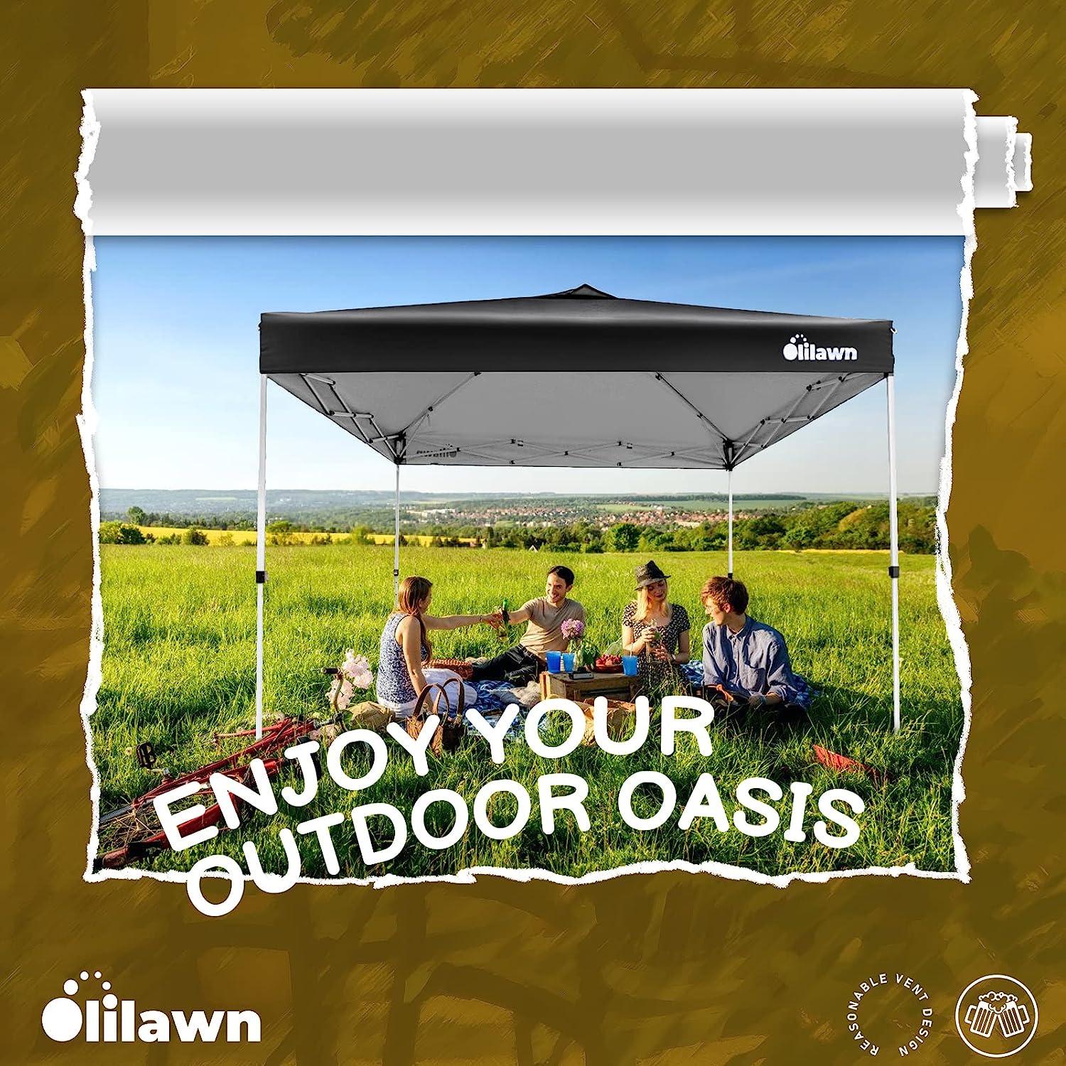 10x10 Canopy Pop up Canopy OLILAWN, Canopy Tent 10x10 with UPF 50+ Waterproof