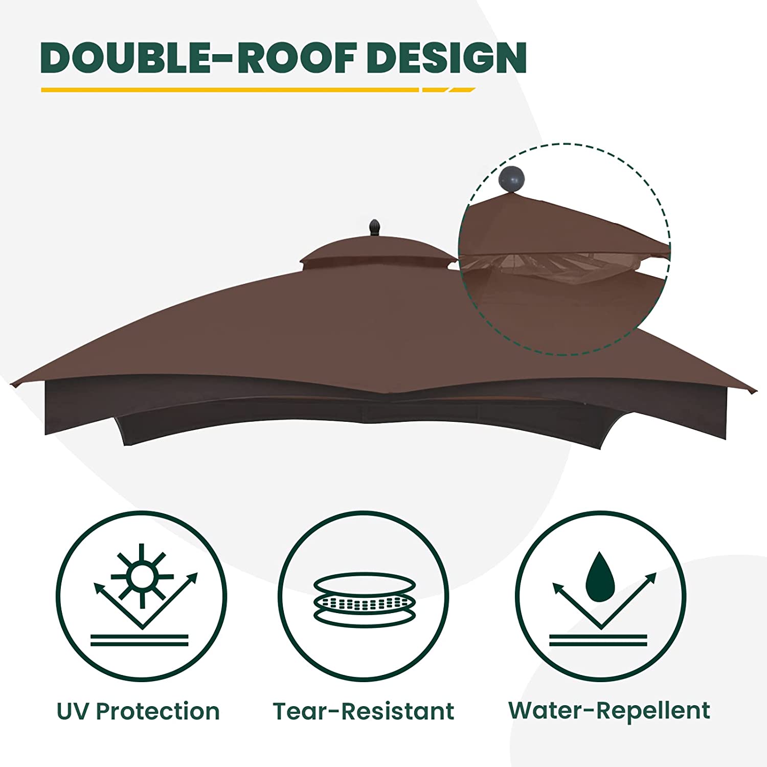 OLILAWN 10' x 12' Outdoor Gazebo Replacement Canopy Top, Double-Tier Gazebo Roof Cover