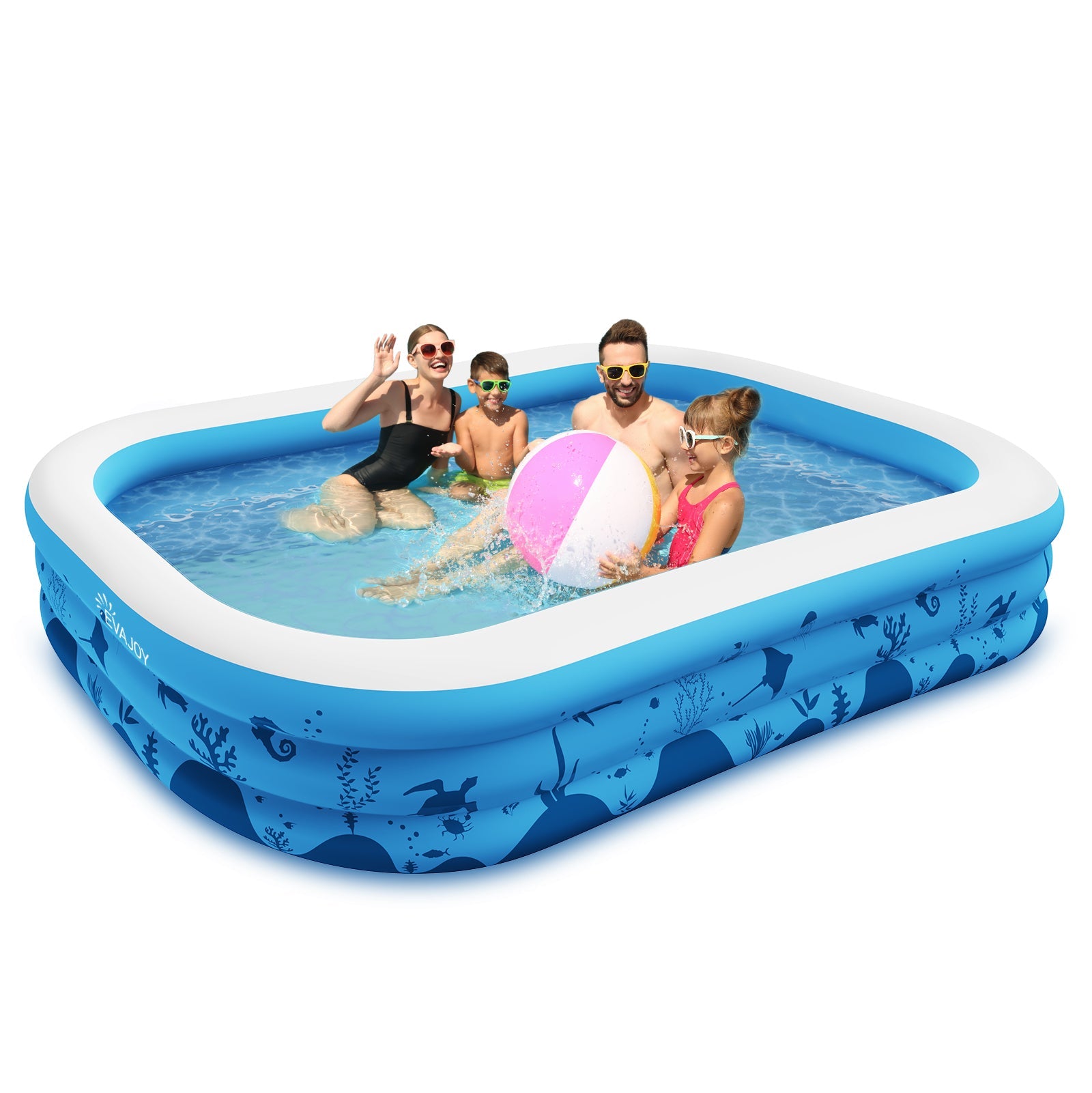 TaoTronics x Evajoy EJ-HF021 Large Inflatable Swimming Pool with Canopy, 118” x 72” x 20” Full-Sized Inflatable Pool
