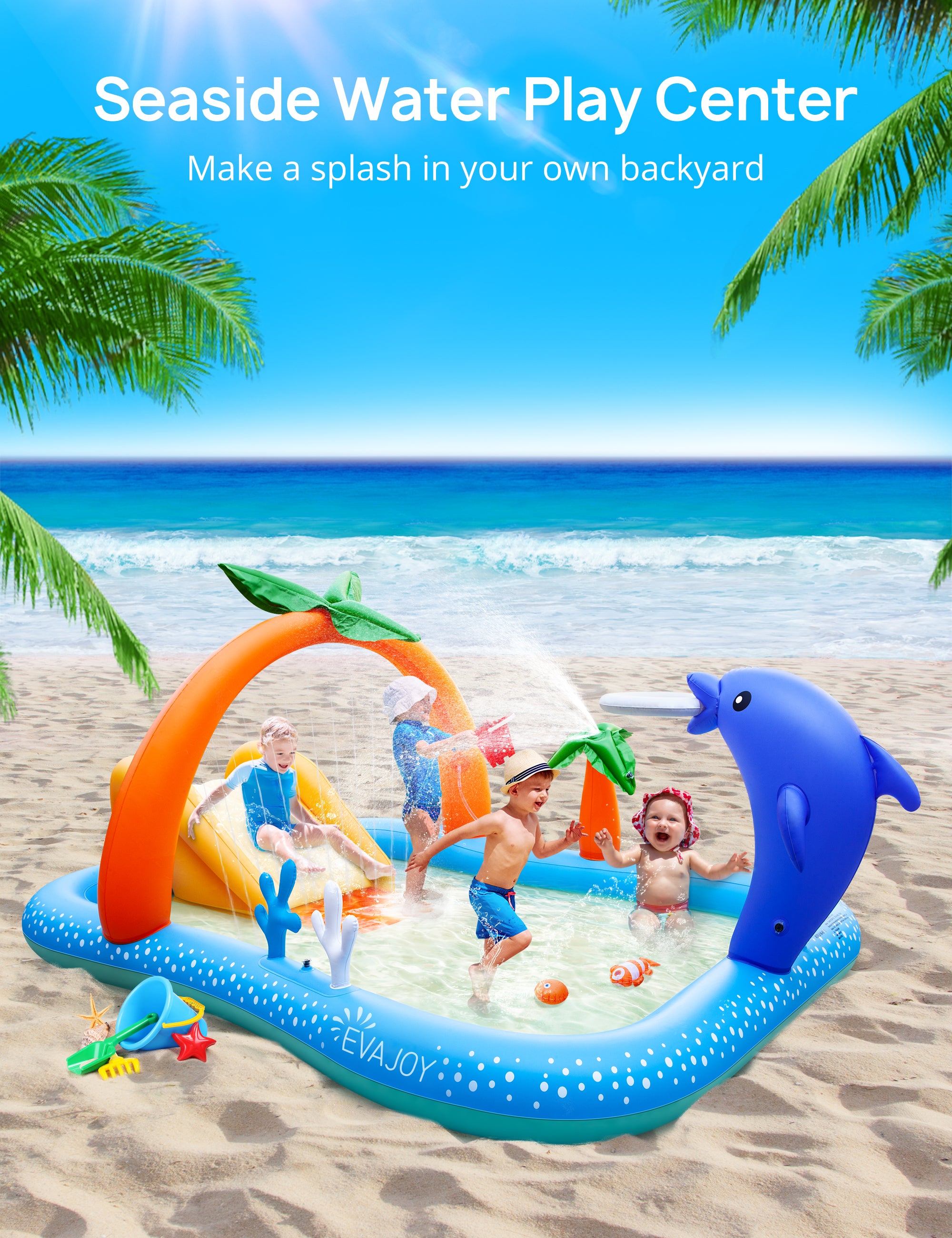 Sable Inflatable Pool, 95 x 75 x 40in Rectangular Swimming Pool for Toddlers, Kids, Family, Above Ground, Backyard, Outdoor wm