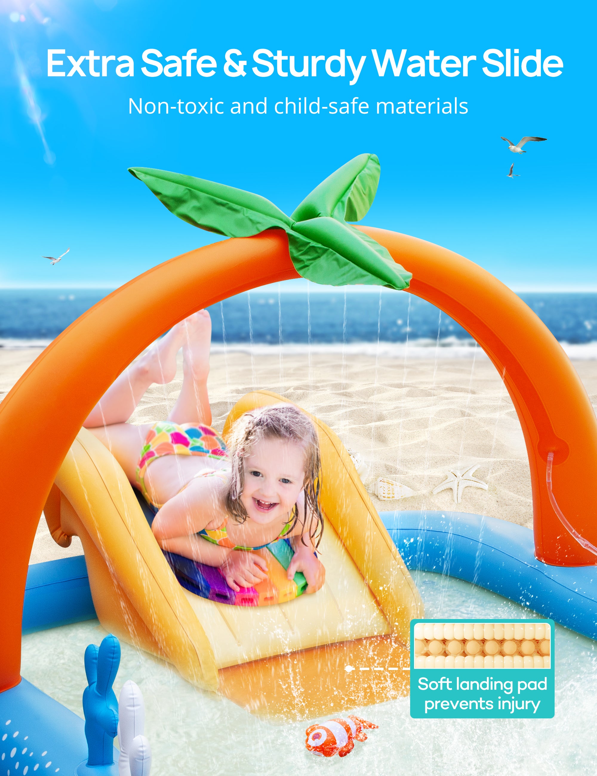 Sable Inflatable Pool, 95 x 75 x 40in Rectangular Swimming Pool for Toddlers, Kids, Family, Above Ground, Backyard, Outdoor wm