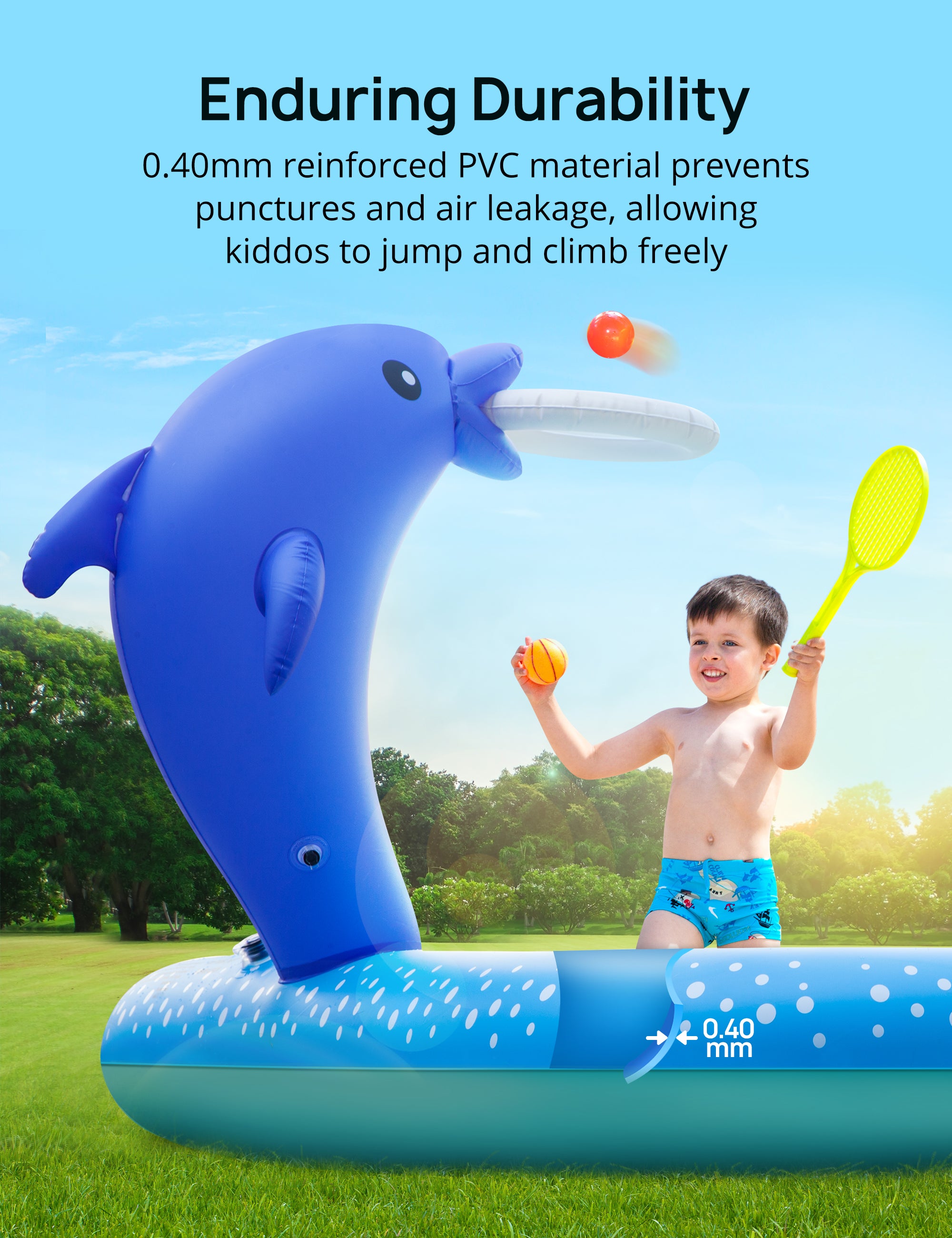 Sable Inflatable Pool, 95 x 75 x 40in Rectangular Swimming Pool for Toddlers, Kids, Family, Above Ground, Backyard, Outdoor wm