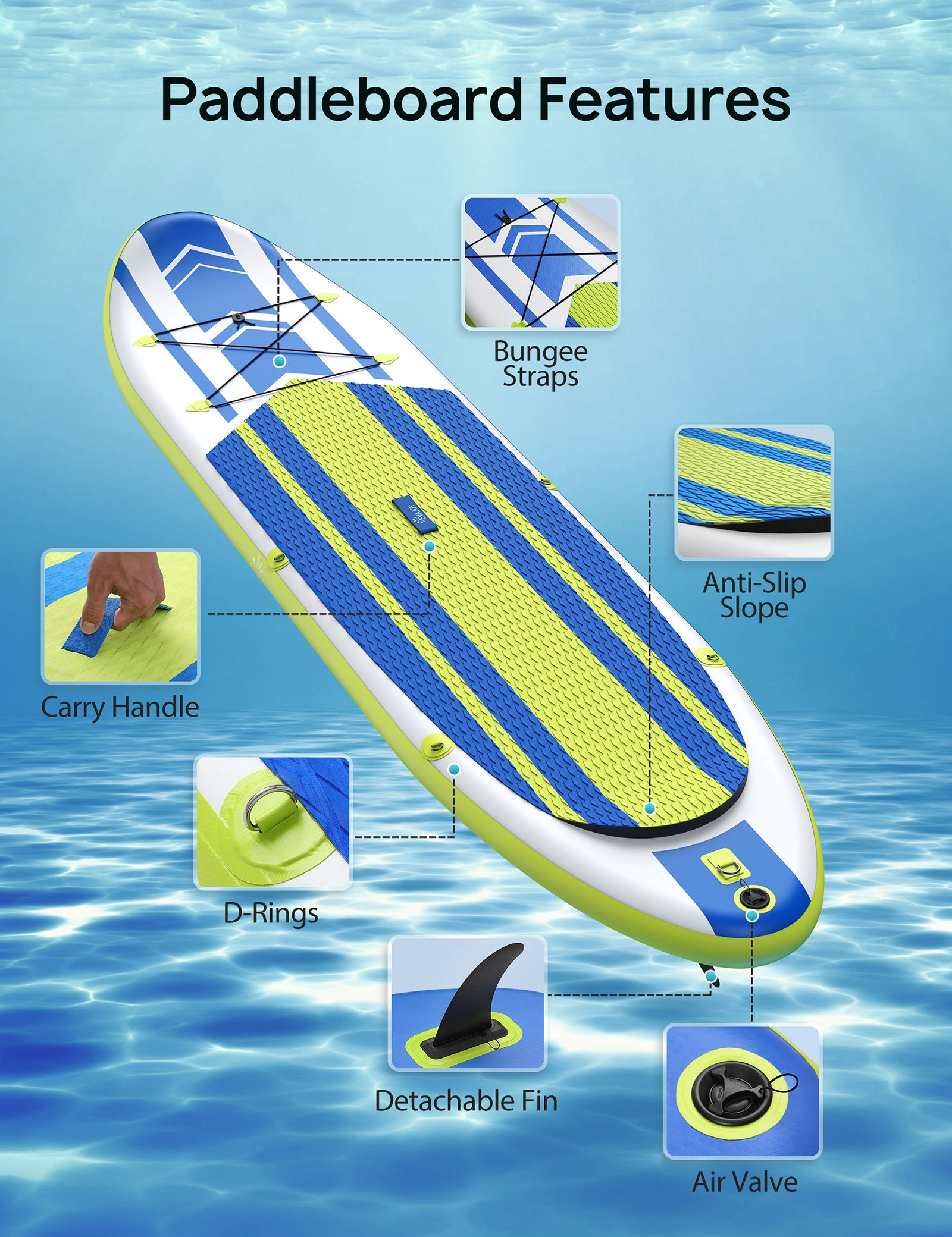 Evajoy Inflatable Stand Up Paddle Board 10’10 × 32” × 6” All Around iSUP Paddleboarding
