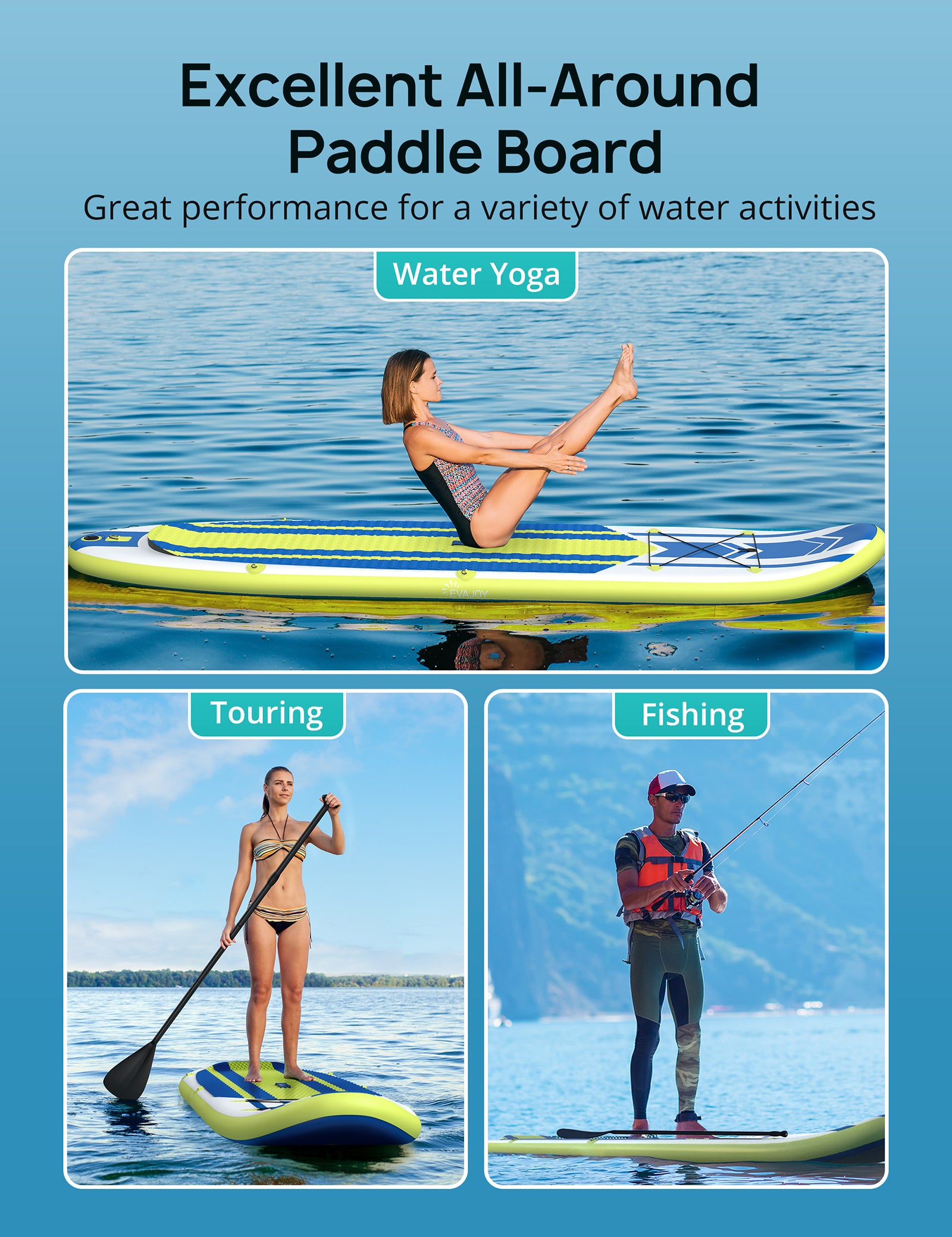 Evajoy Inflatable Stand Up Paddle Board 10’10 × 32” × 6” All Around iSUP Paddleboarding