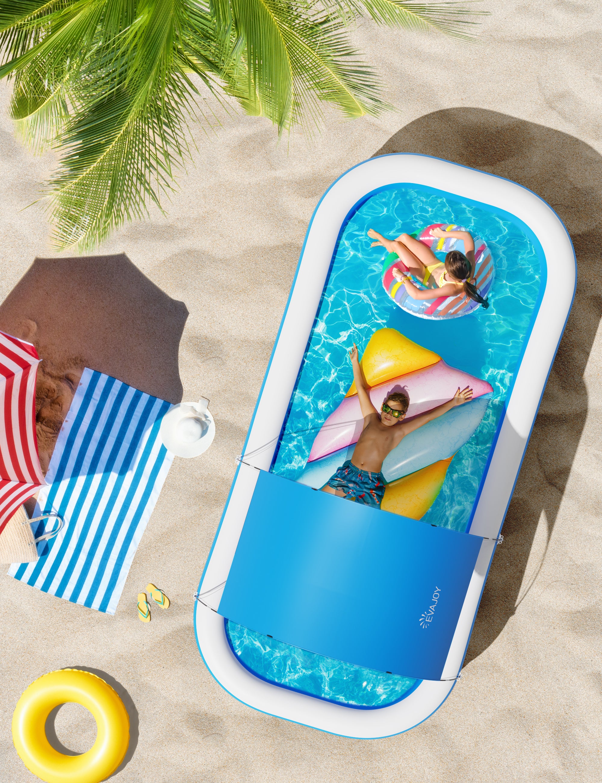 TaoTronics x Evajoy EJ-HF042 Large Inflatable Swimming Pool with Canopy, 150” x 70” x 20” Full-Sized Inflatable Pool