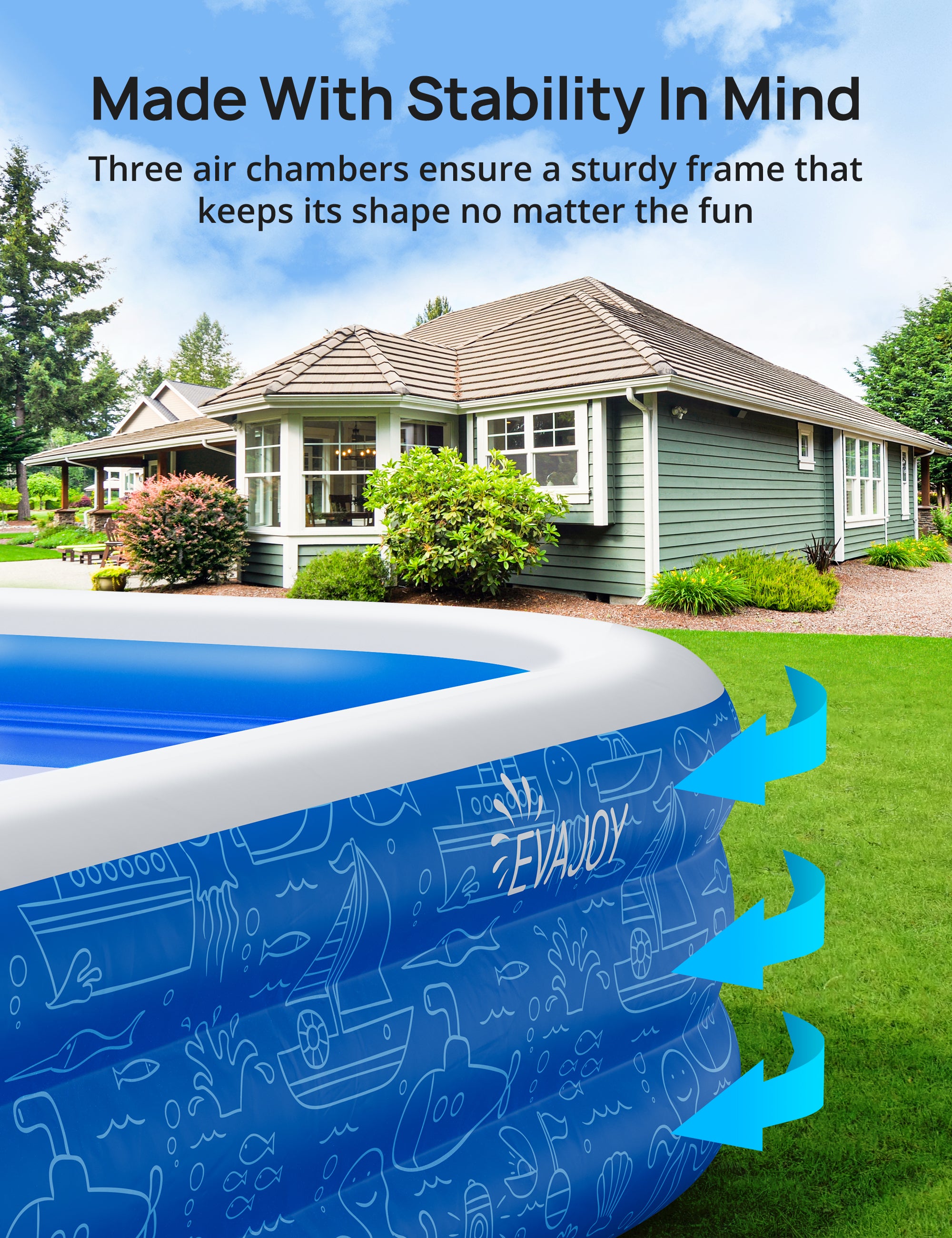 TaoTronics x Evajoy EJ-HF042 Large Inflatable Swimming Pool with Canopy, 150” x 70” x 20” Full-Sized Inflatable Pool