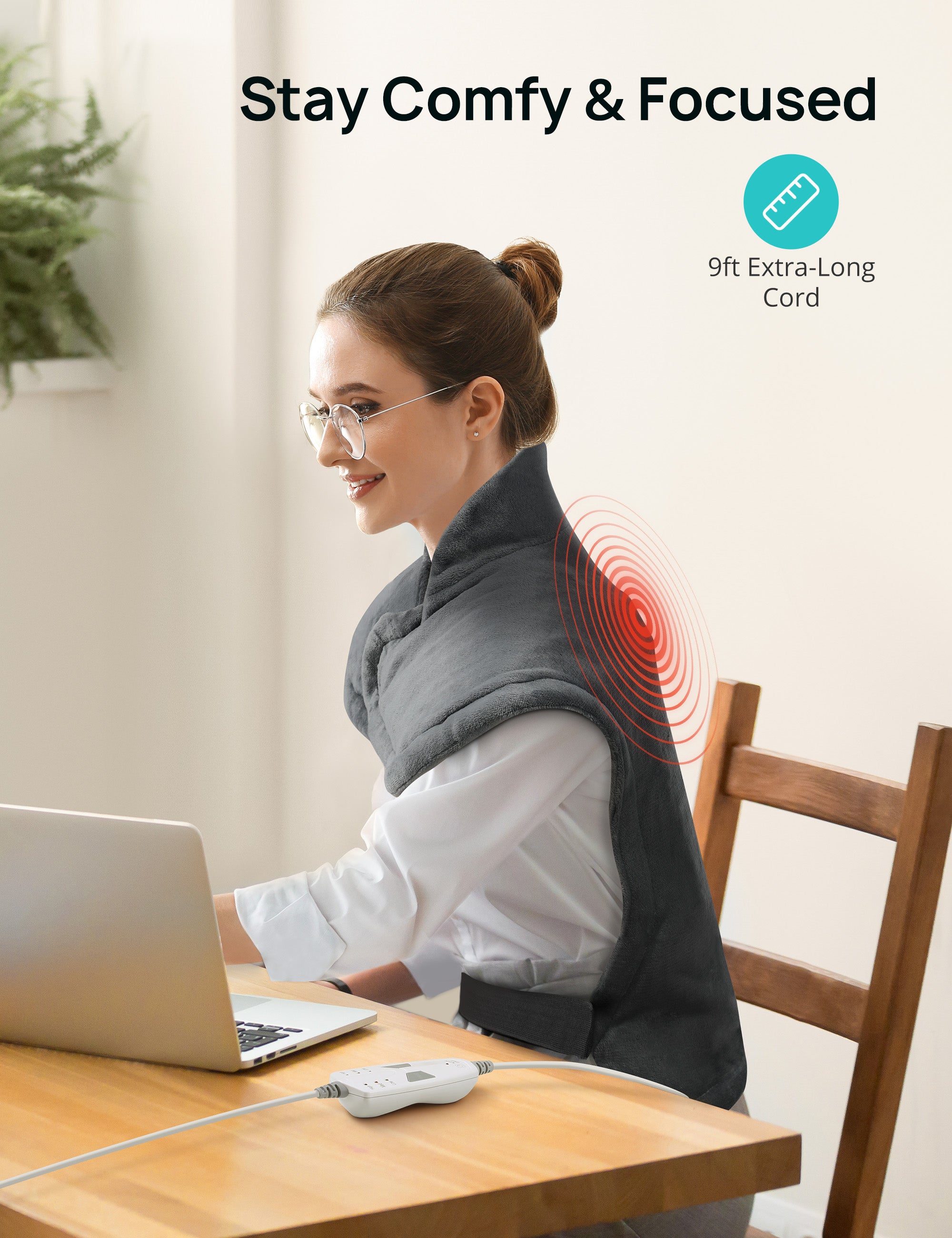 Heating Pad for Back Pain Relief, 24" x 29.5" Large Size Electric Heating Pad for Neck, Back, Shoulders with 3 Heat Levels, 6 Massage Settings, 2H Auto Shut-Off, Gray WM