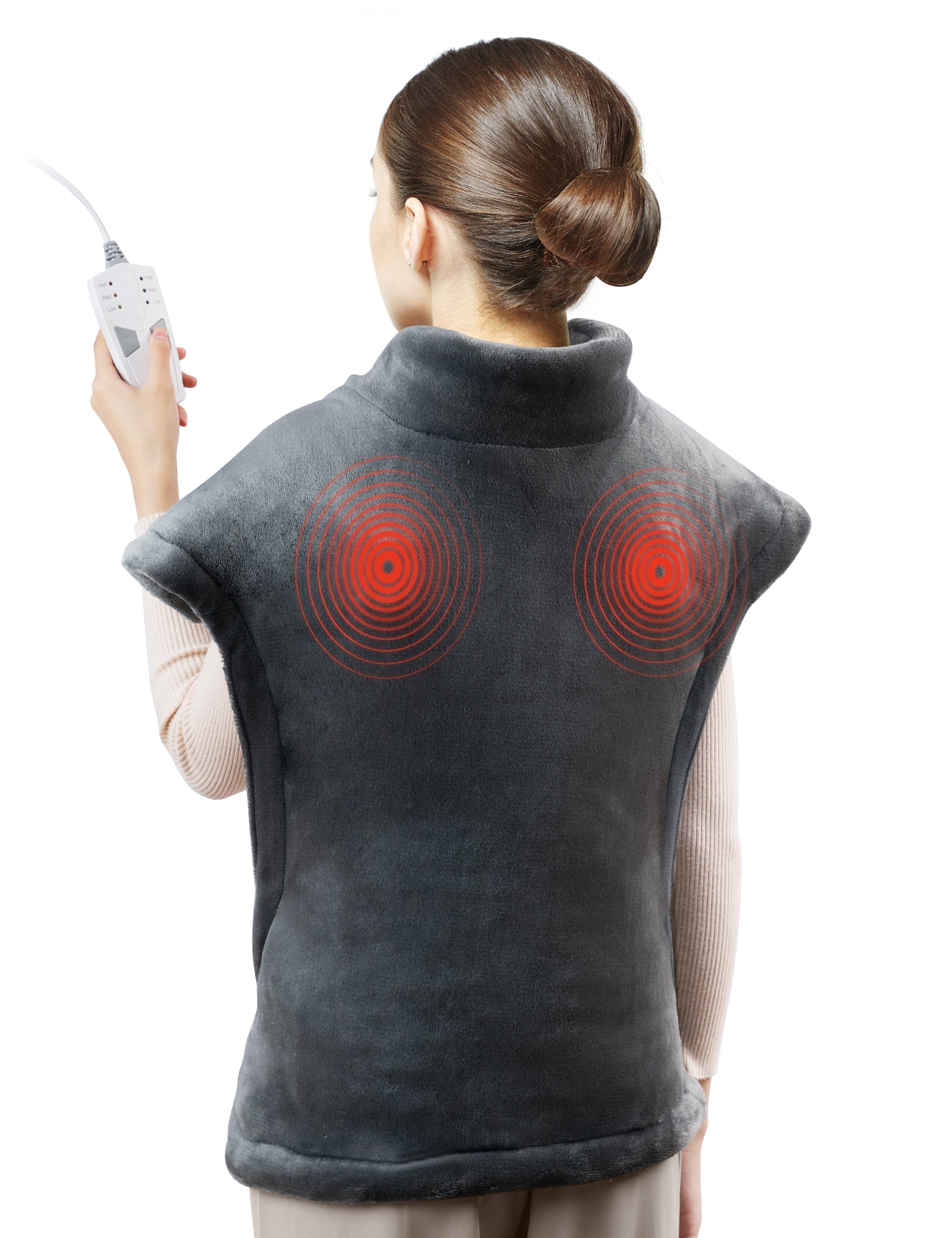 Heating Pad for Back Pain Relief, 24" x 29.5" Large Size Electric Heating Pad for Neck, Back, Shoulders with 3 Heat Levels, 6 Massage Settings, 2H Auto Shut-Off, Gray WM