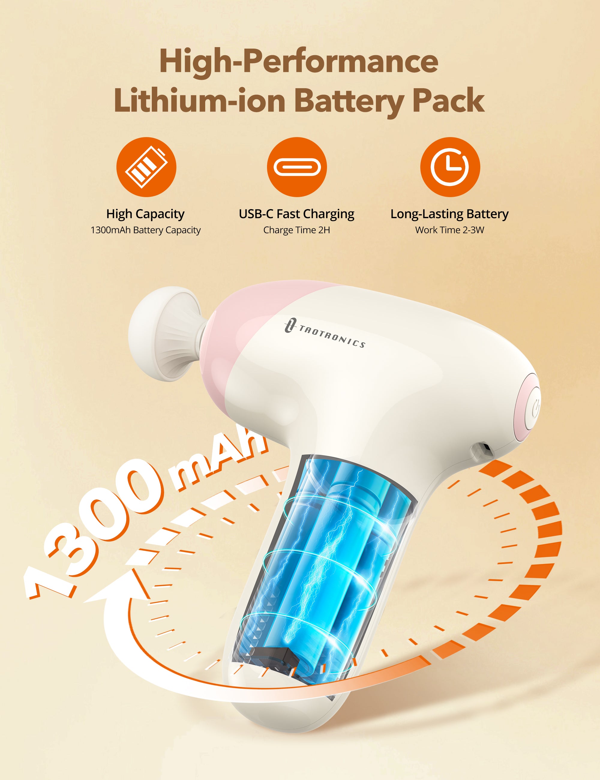 TaoTronics | Massage Gun TT-PCA007, Ergonomic Self-Care Full Body Mini Massage Gun