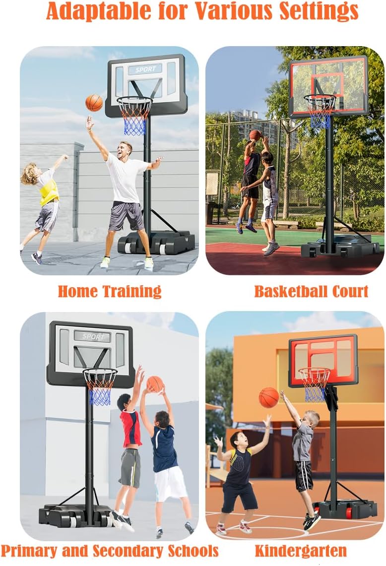 Basketball Hoop Outdoor 4.8-12ft Adjustable Height,16inch Shatterproof Backboard Basketball Hoop Goal System
