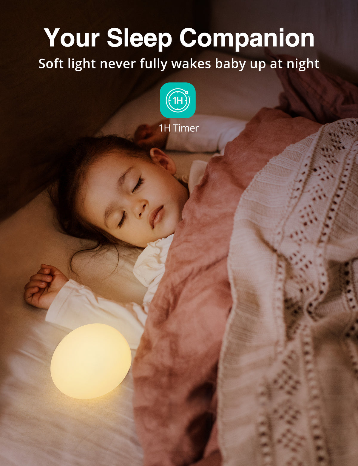 WM TaoTronics Night Light, Egg Light for Nursery with 7 RGB Colors Changeable & Stepless Dimming, Rechargeable Tap Light with 1h Timer & Touch Control, Portable Night Light for Babies BPA Free