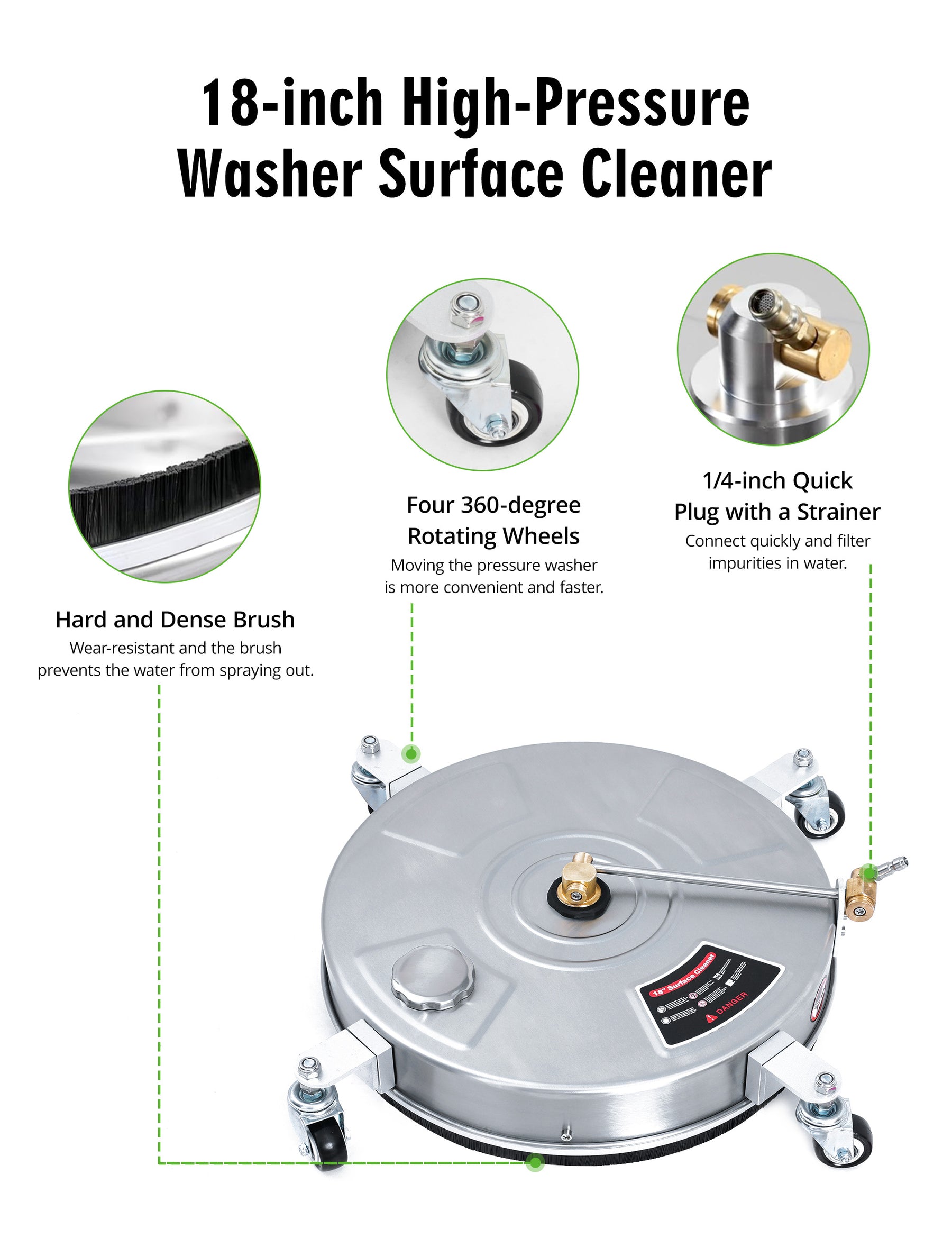 SWIPESMITH 15/18 Inch Pressure Washer Surface Cleaner, Pressure Washer Accessories