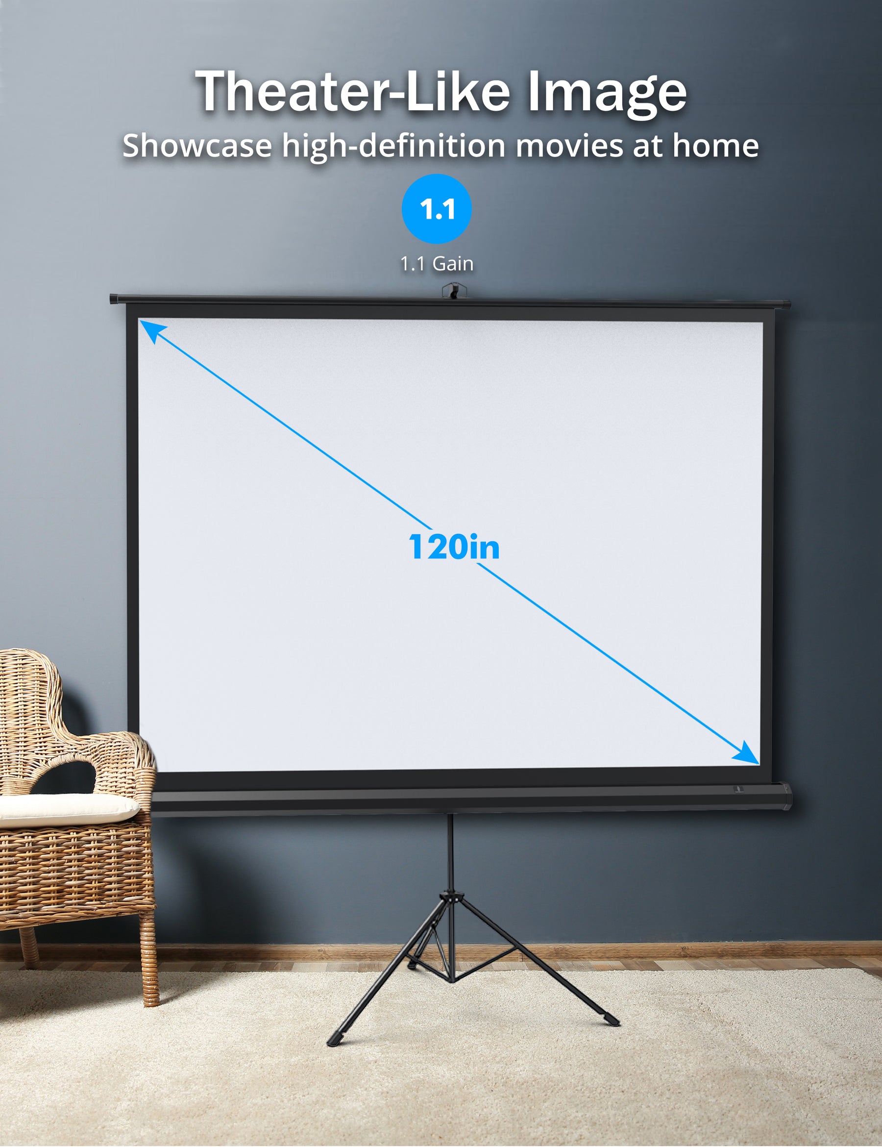 TaoTronics Projector Screen and Stand HP002, 100/120 inch Large4K HD 16:9 PVC Movie Projection Screen