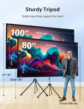 TaoTronics Projector Screen with Stand HP006, 80/100 inch Projector Screen 16:9 4K HD PVC