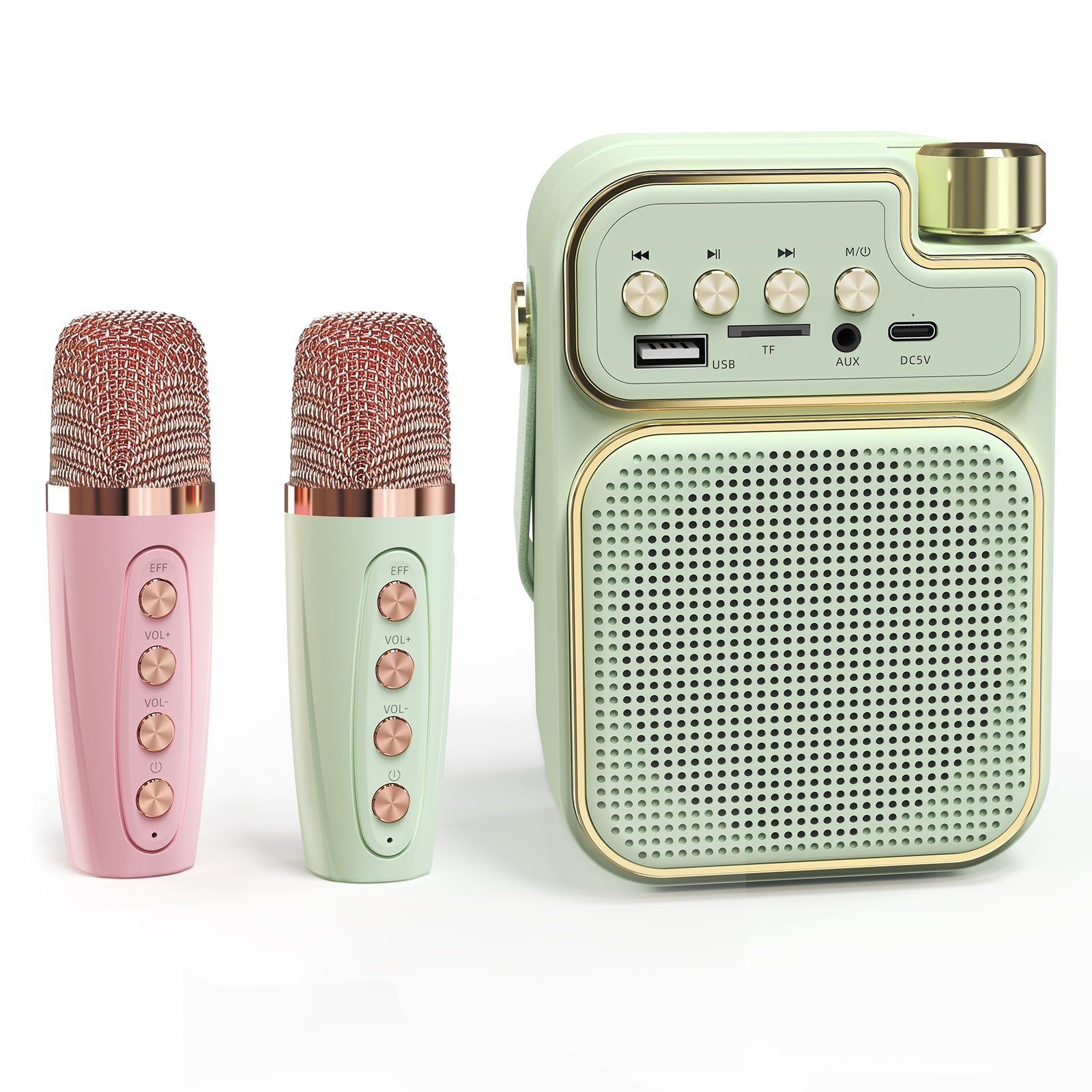 Mini Karaoke Machine for Kids & Adults, Portable Bluetooth Speaker with 2 Wireless Microphones