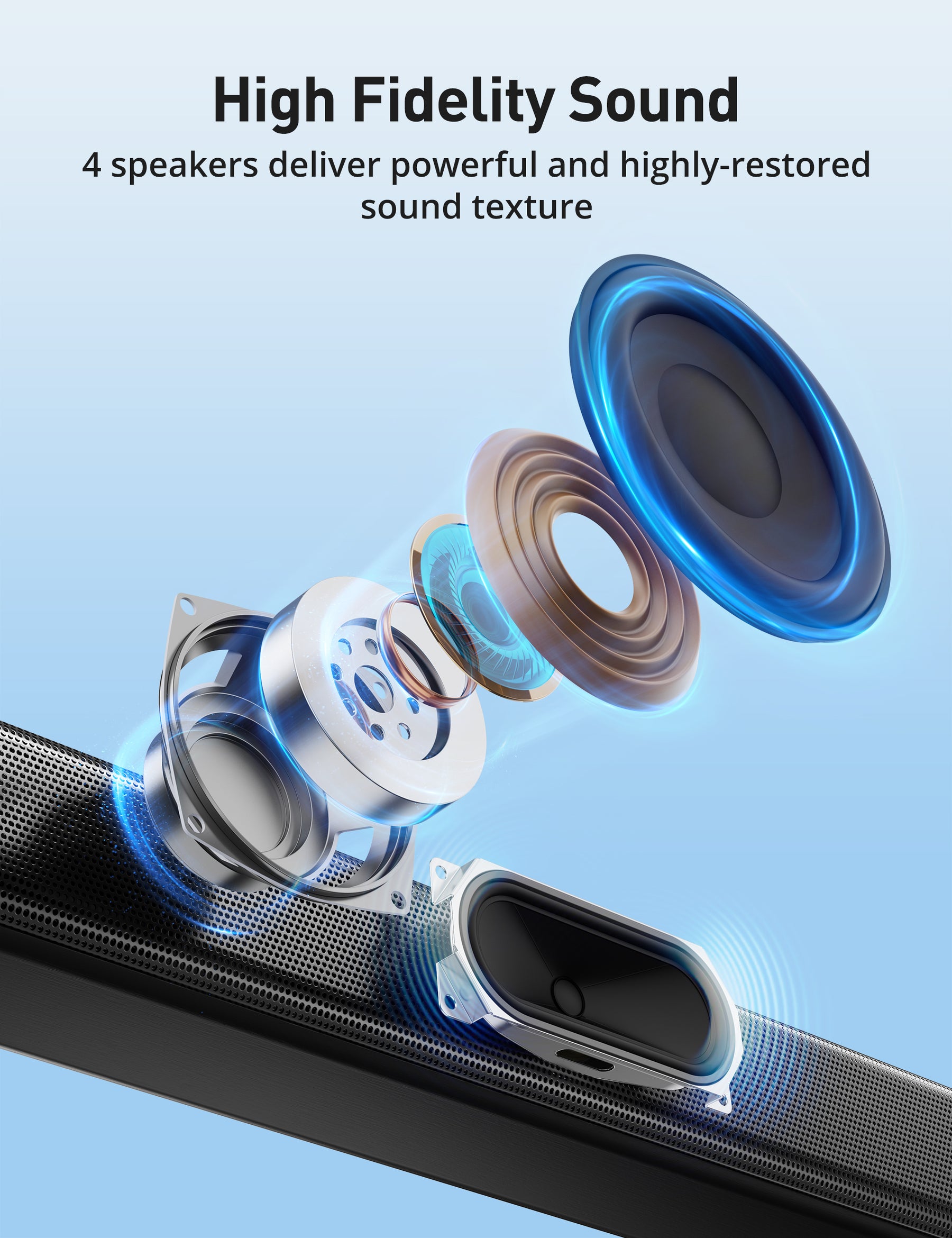 High Fidelity Sound4 speakers deliver powerful and highly-restored sound texture