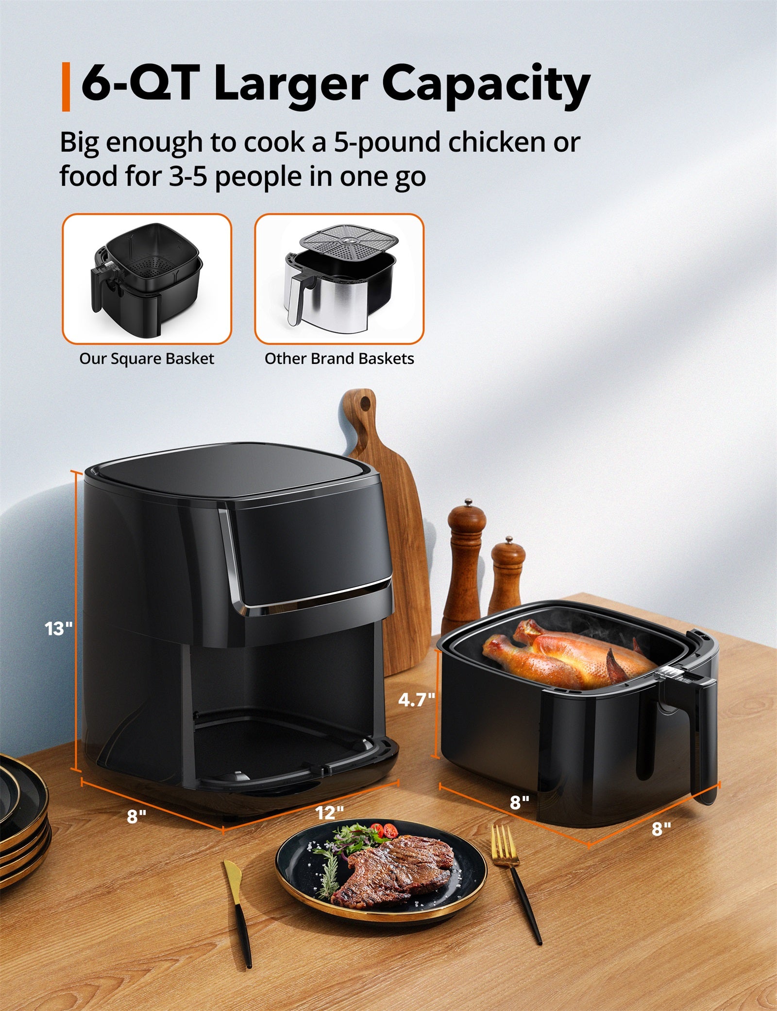 TaoTronics Air Fryer 001, 6 Quart, 1750W Air Frying Oven with Touch Control Panel