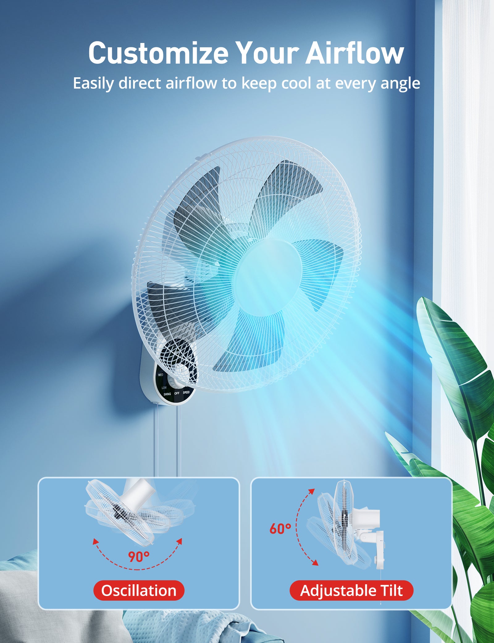 Paris Rhône 16'' High Velocity Wall Mounted Fan TF012, With 5 Blades